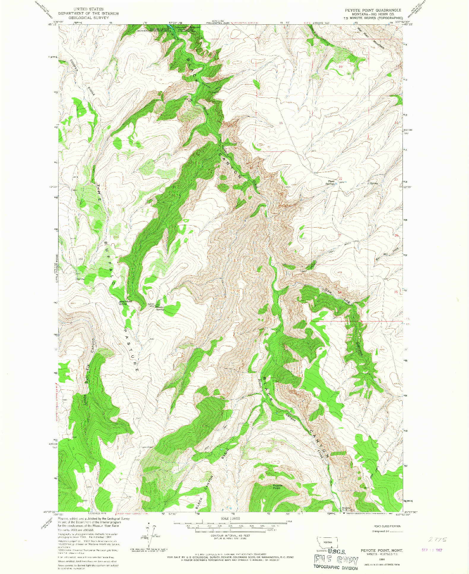 USGS 1:24000-SCALE QUADRANGLE FOR PEYOTE POINT, MT 1964