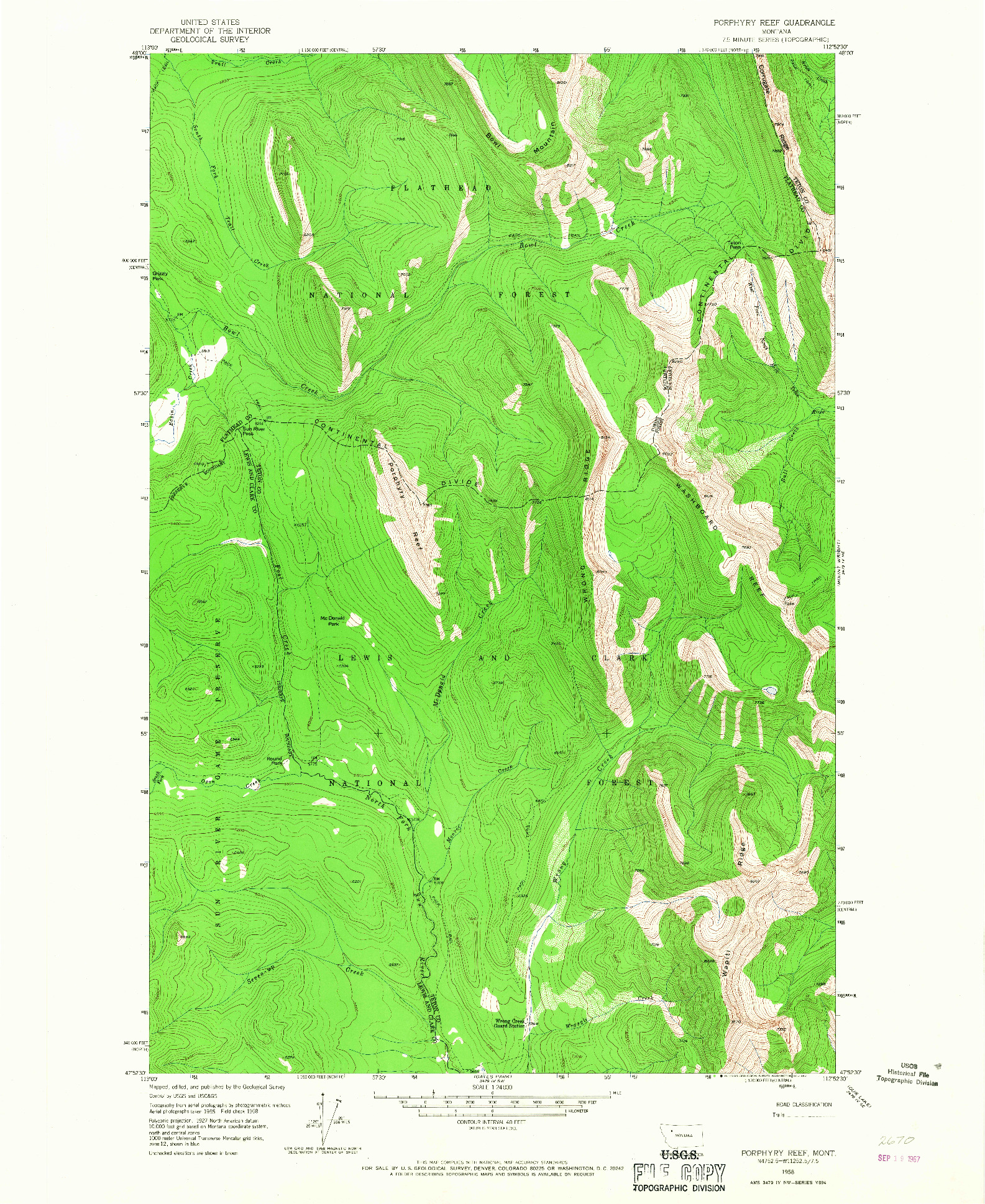 USGS 1:24000-SCALE QUADRANGLE FOR PORPHYRY REEF, MT 1958