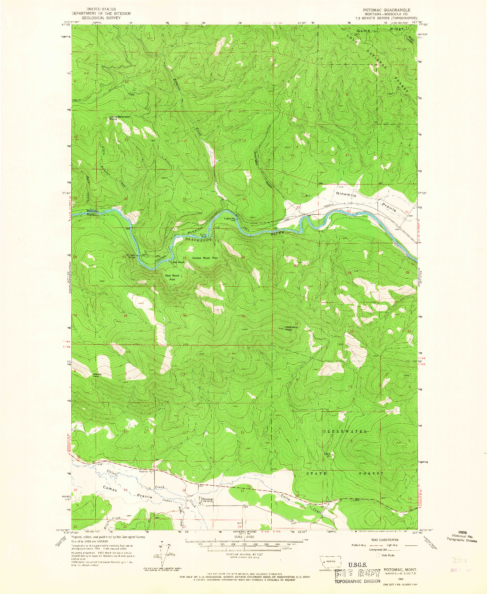 USGS 1:24000-SCALE QUADRANGLE FOR POTOMAC, MT 1965