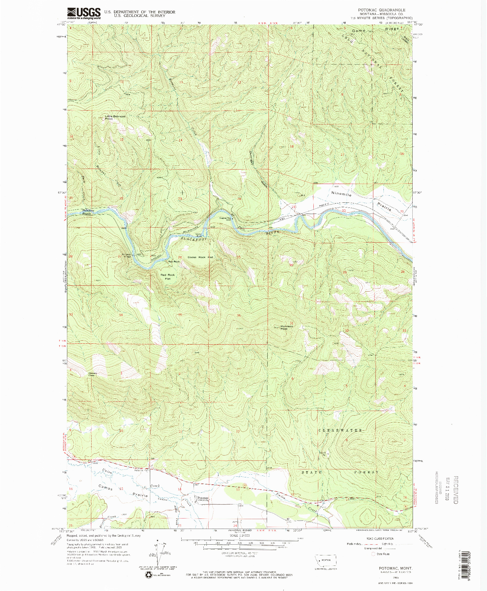 USGS 1:24000-SCALE QUADRANGLE FOR POTOMAC, MT 1965