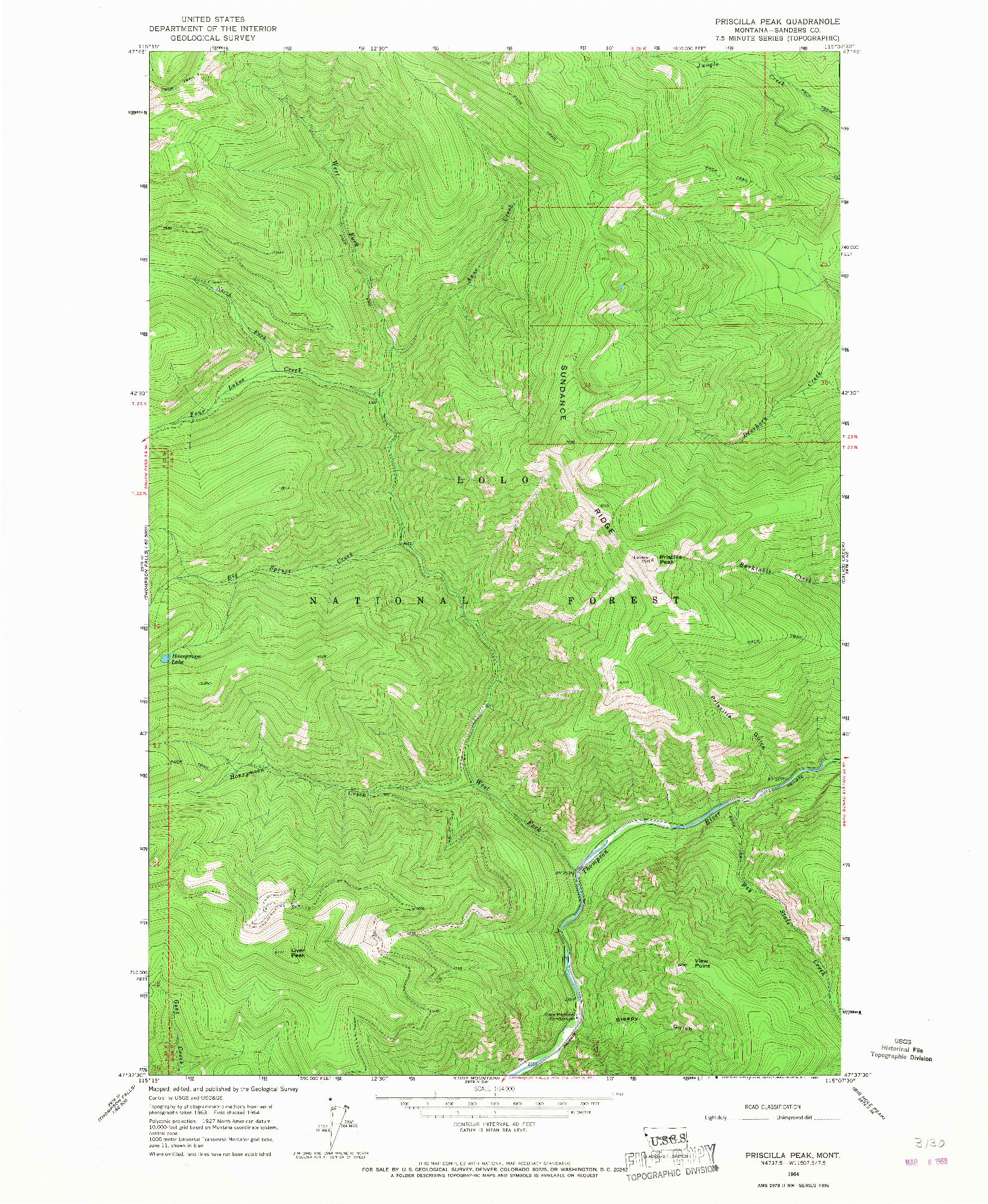 USGS 1:24000-SCALE QUADRANGLE FOR PRISCILLA PEAK, MT 1964
