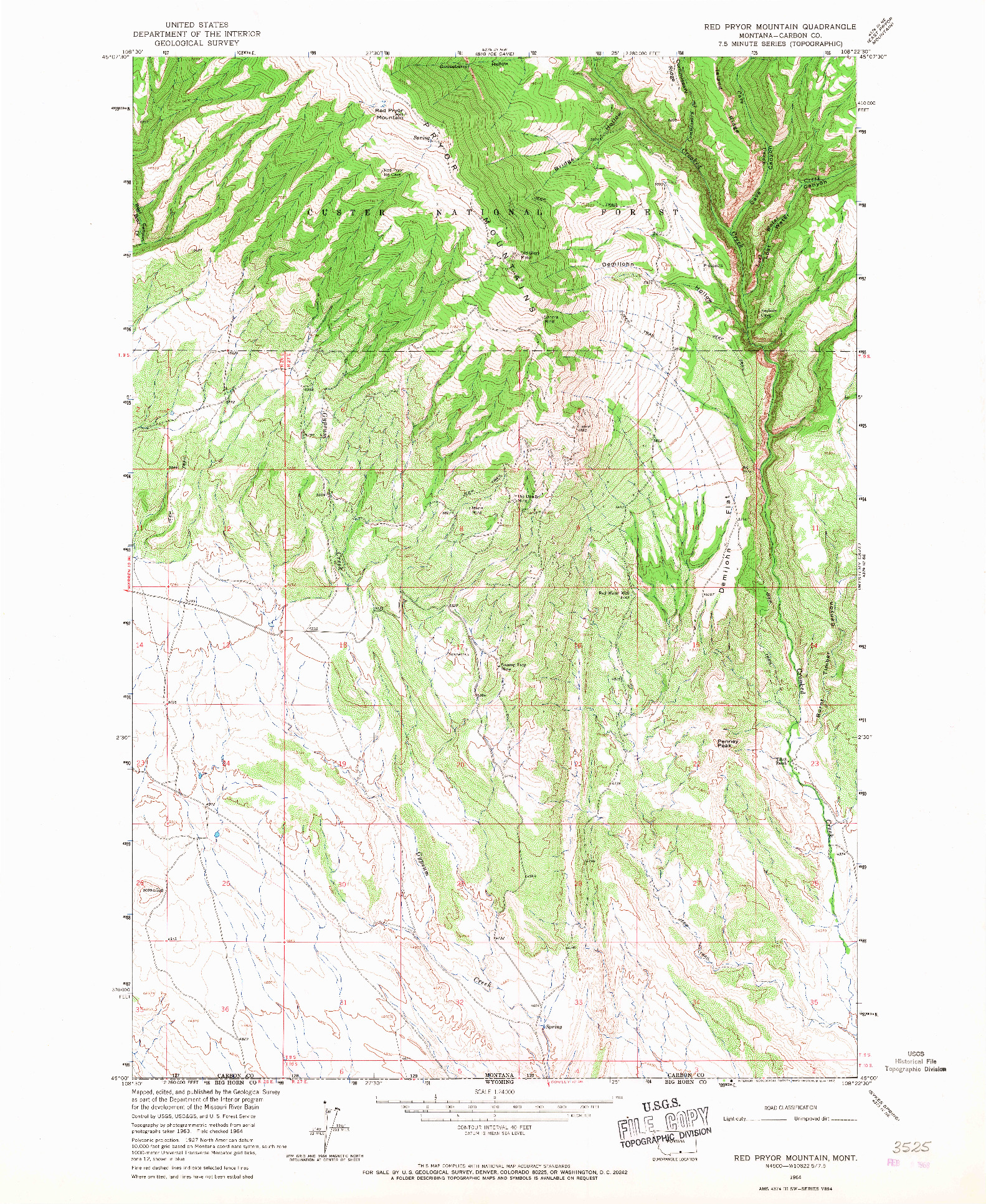 USGS 1:24000-SCALE QUADRANGLE FOR RED PRYOR MOUNTAIN, MT 1964