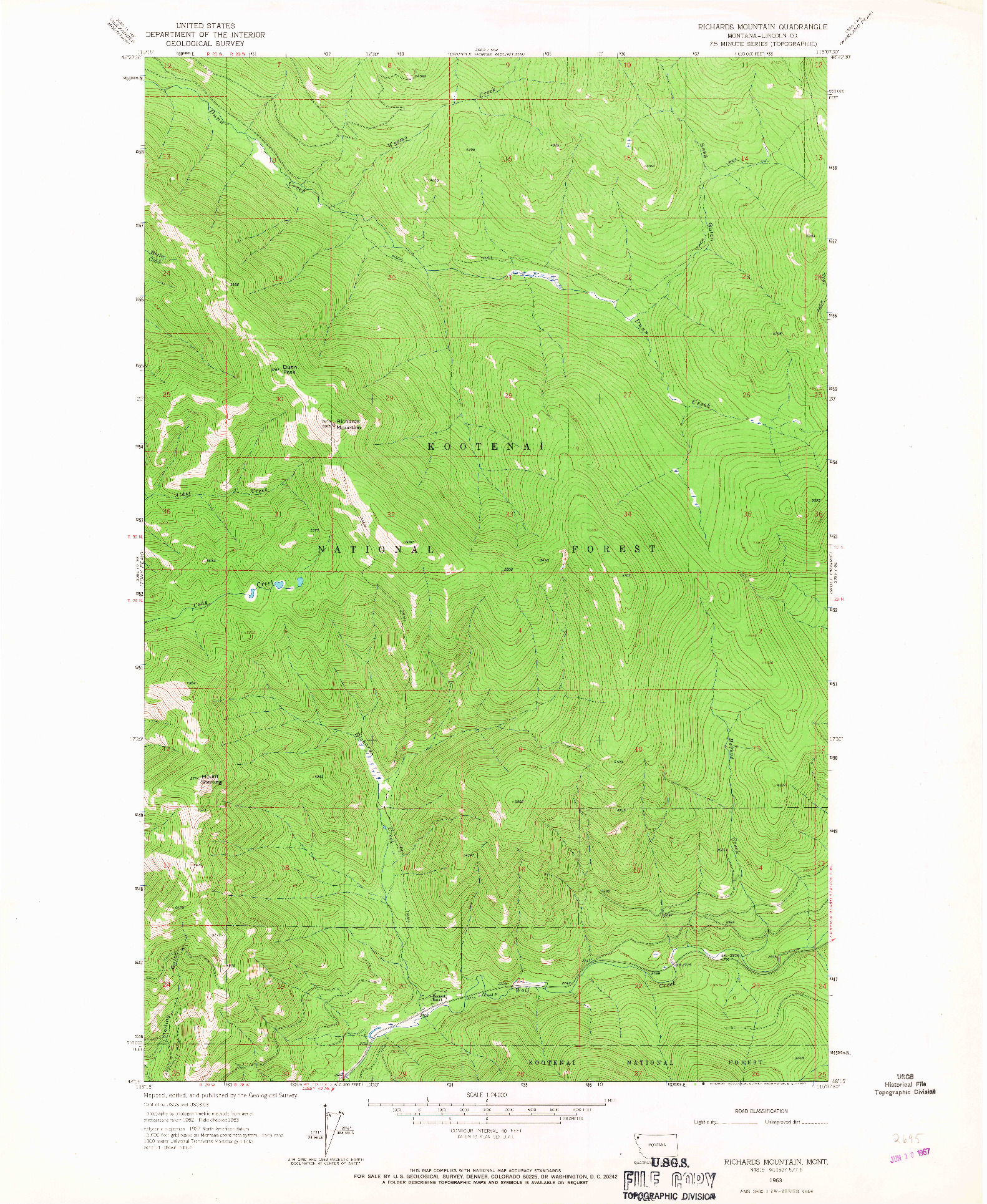 USGS 1:24000-SCALE QUADRANGLE FOR RICHARDS MOUNTAIN, MT 1963