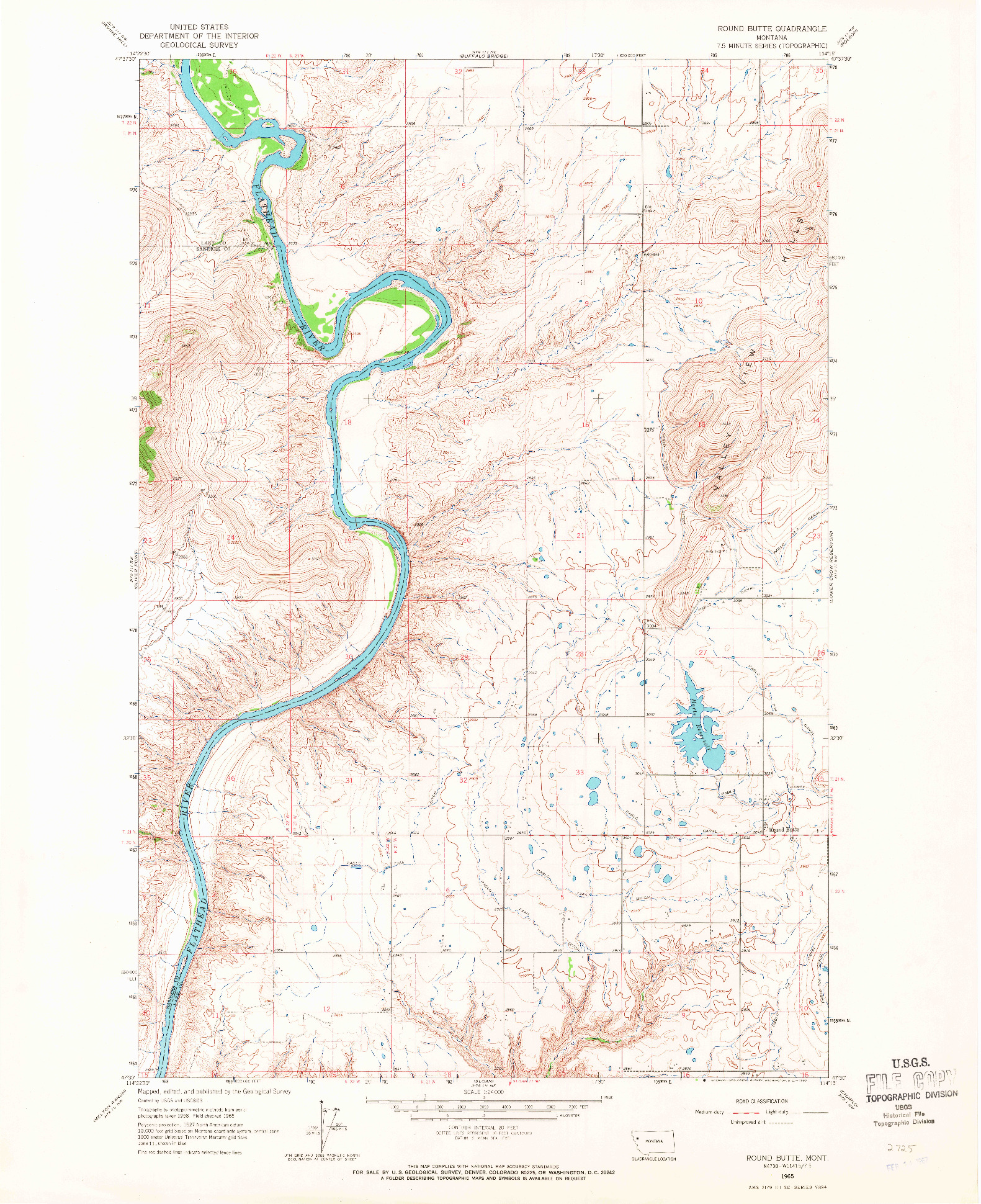 USGS 1:24000-SCALE QUADRANGLE FOR ROUND BUTTE, MT 1965