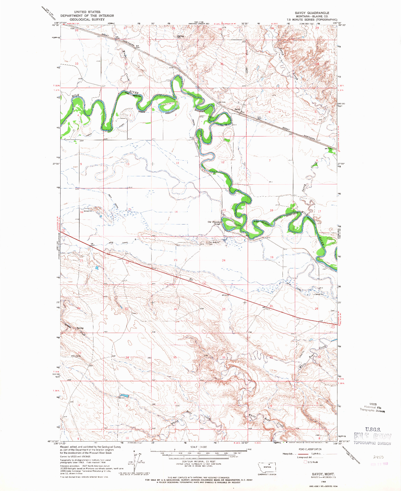 USGS 1:24000-SCALE QUADRANGLE FOR SAVOY, MT 1964