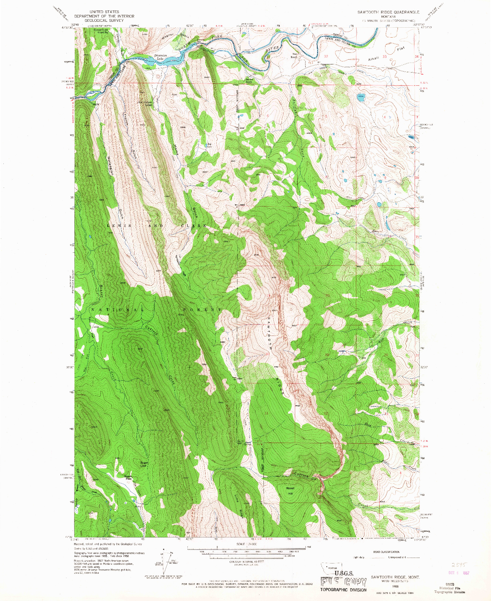 USGS 1:24000-SCALE QUADRANGLE FOR SAWTOOTH RIDGE, MT 1958