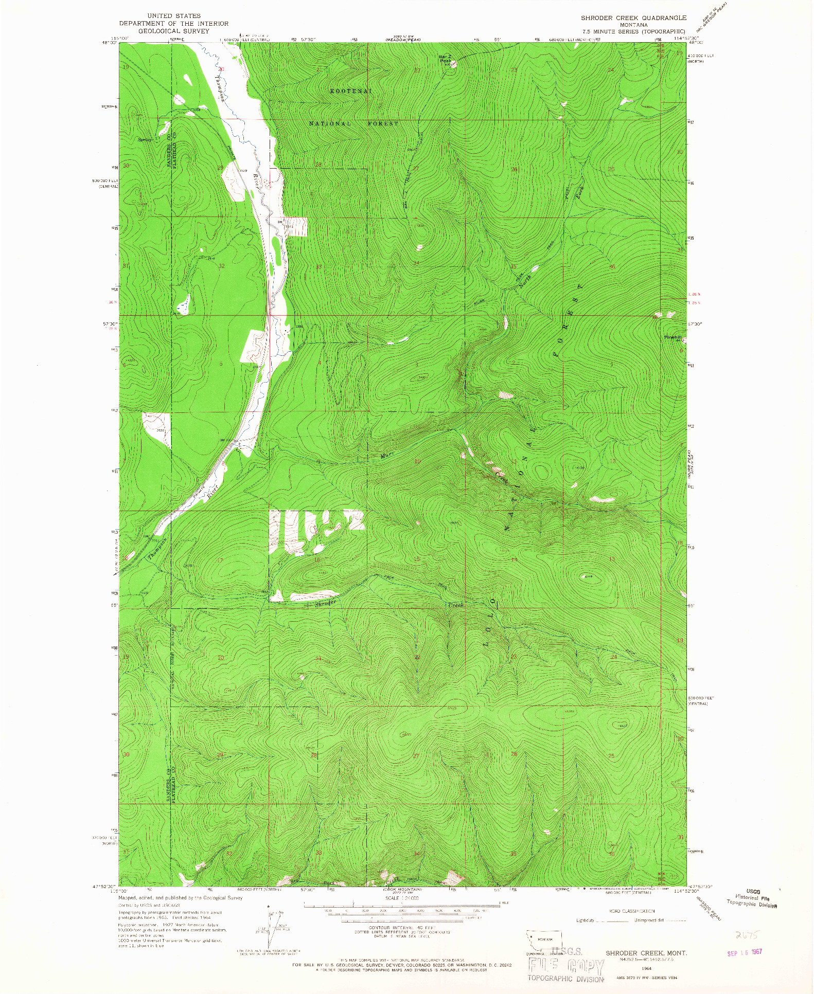 USGS 1:24000-SCALE QUADRANGLE FOR SHRODER CREEK, MT 1964