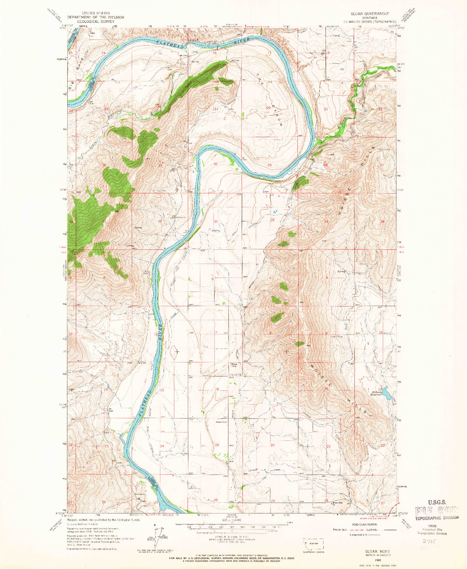 USGS 1:24000-SCALE QUADRANGLE FOR SLOAN, MT 1965