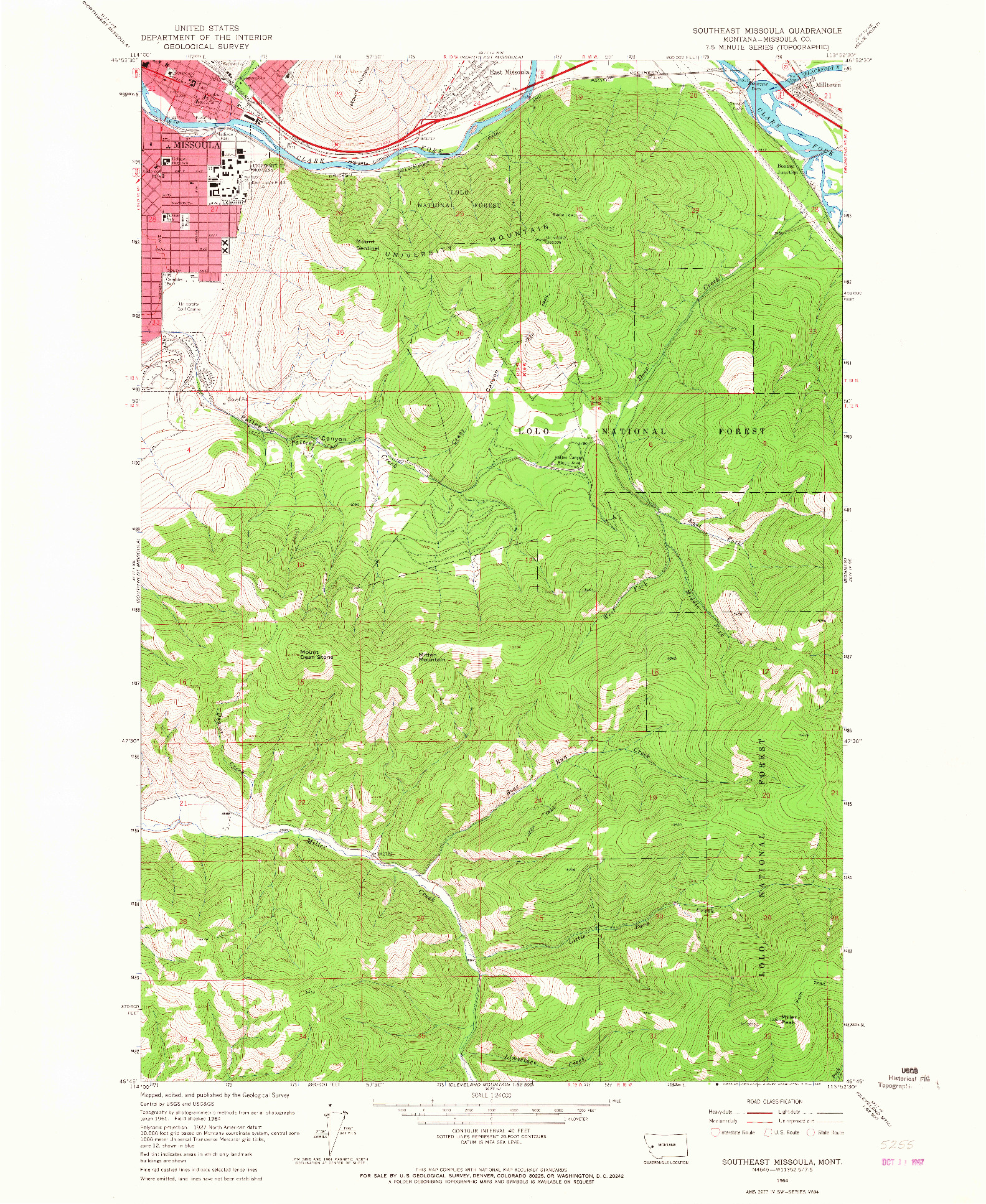 USGS 1:24000-SCALE QUADRANGLE FOR SOUTHEAST MISSOULA, MT 1964