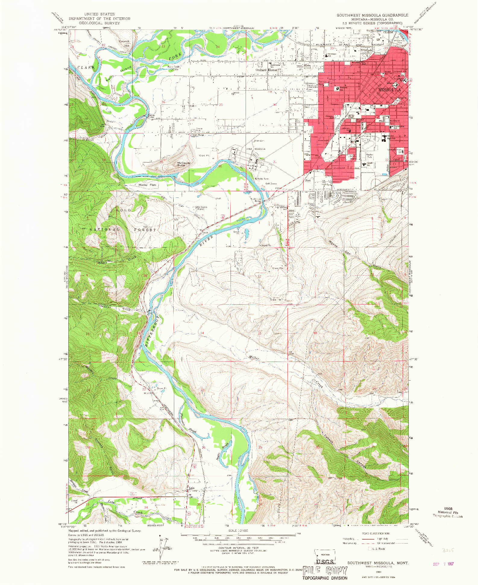 USGS 1:24000-SCALE QUADRANGLE FOR SOUTHWEST MISSOULA, MT 1964