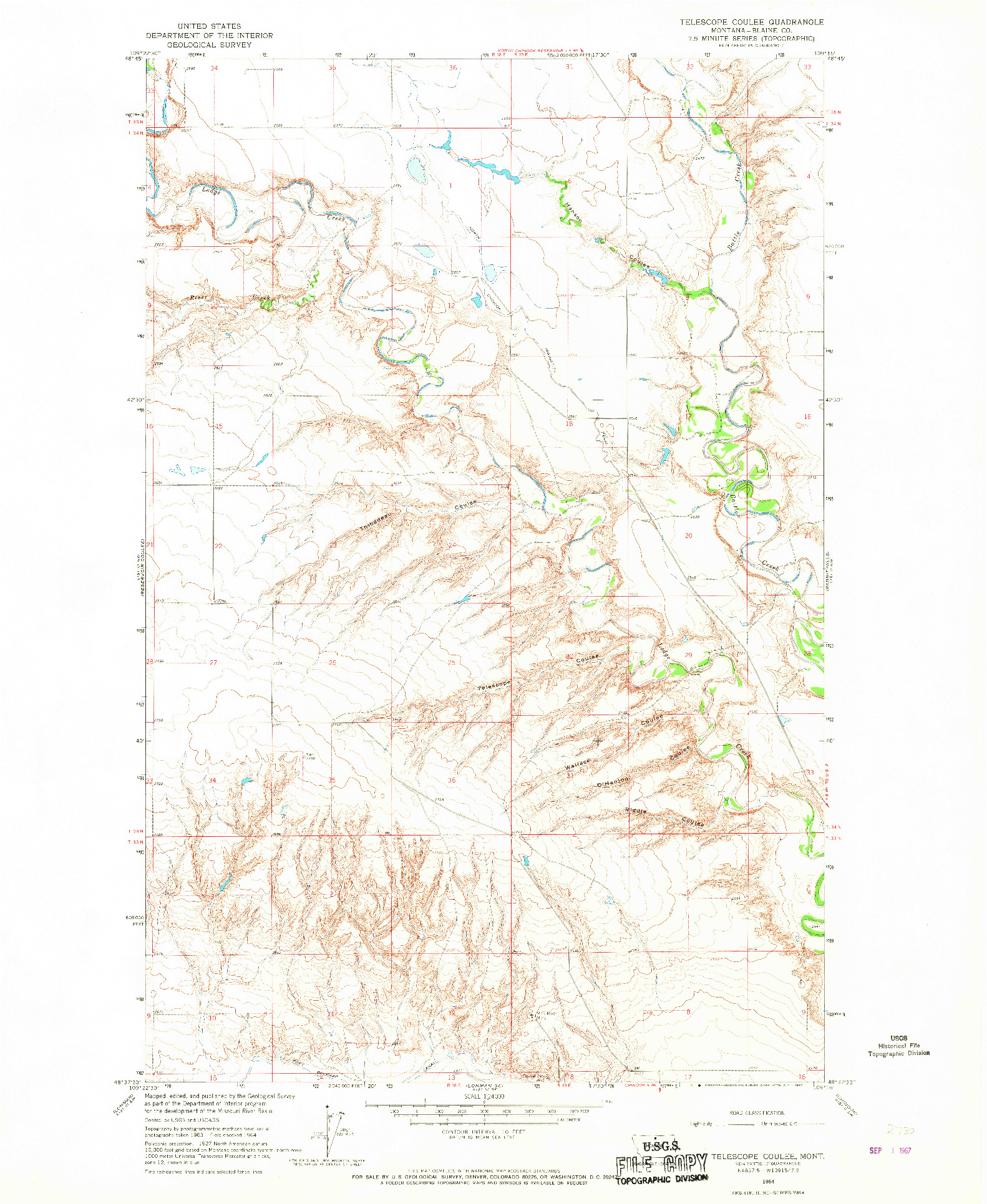 USGS 1:24000-SCALE QUADRANGLE FOR TELESCOPE COULEE, MT 1964