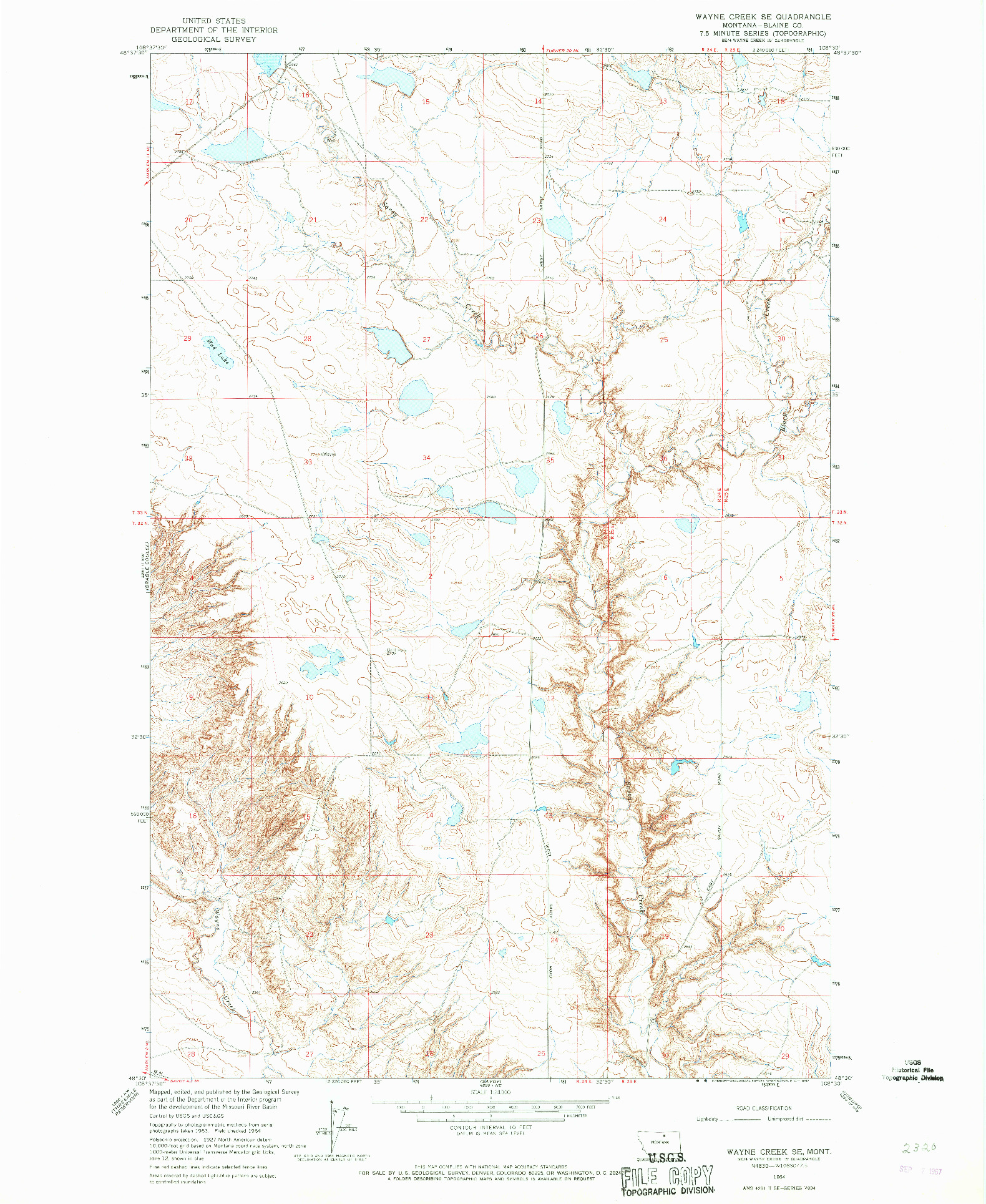 USGS 1:24000-SCALE QUADRANGLE FOR WAYNE CREEK SE, MT 1964