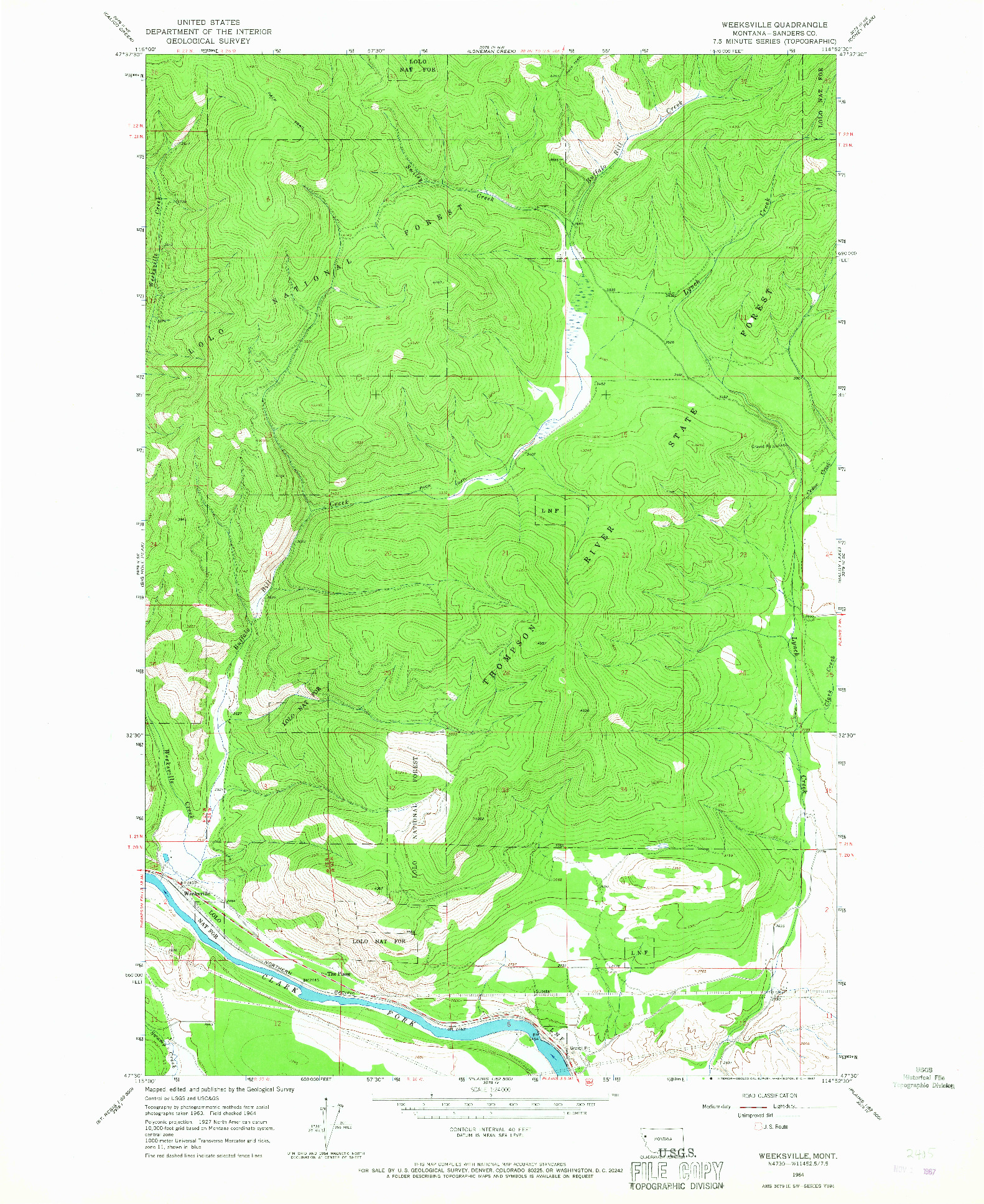 USGS 1:24000-SCALE QUADRANGLE FOR WEEKSVILLE, MT 1964