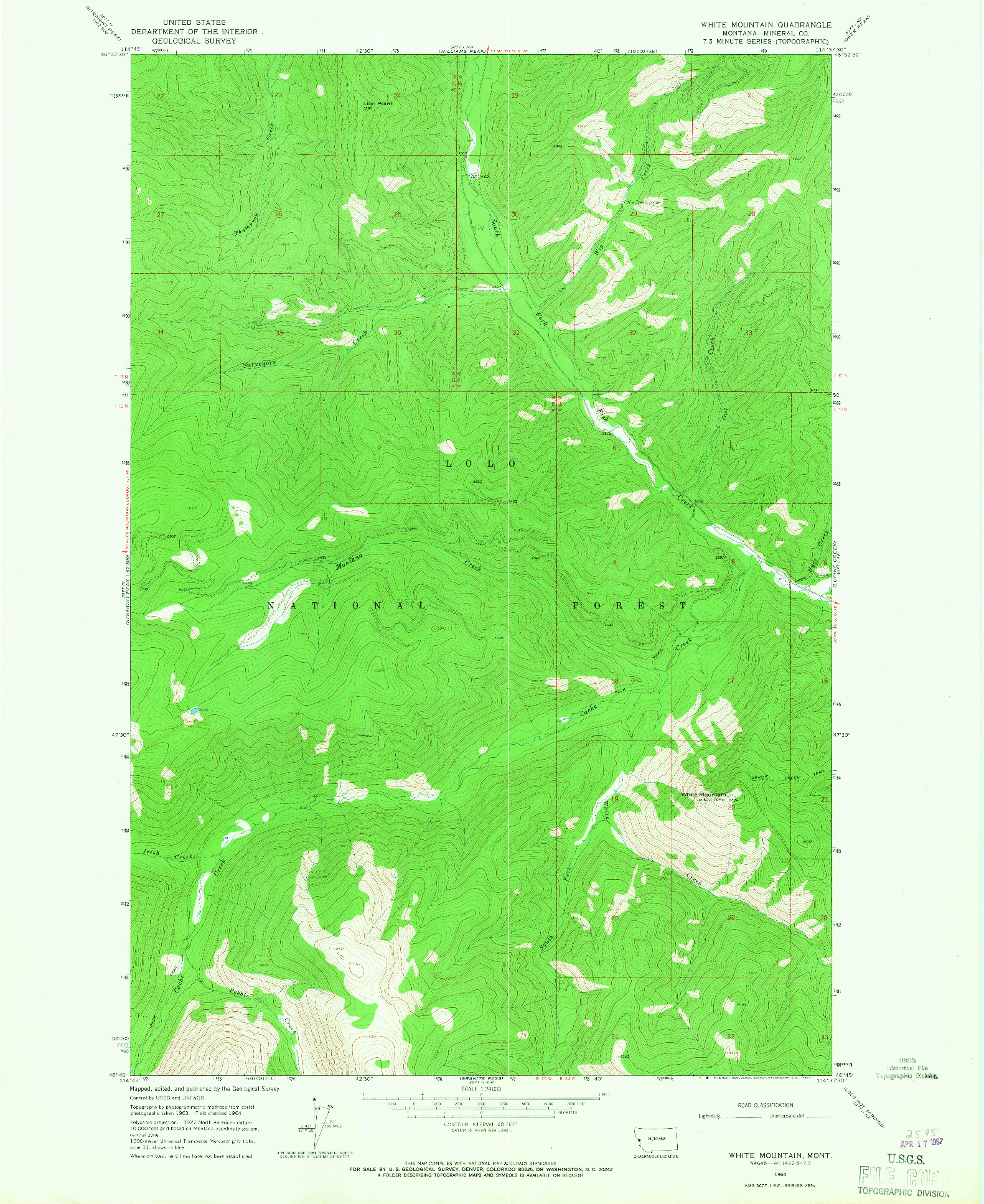 USGS 1:24000-SCALE QUADRANGLE FOR WHITE MOUNTAIN, MT 1964