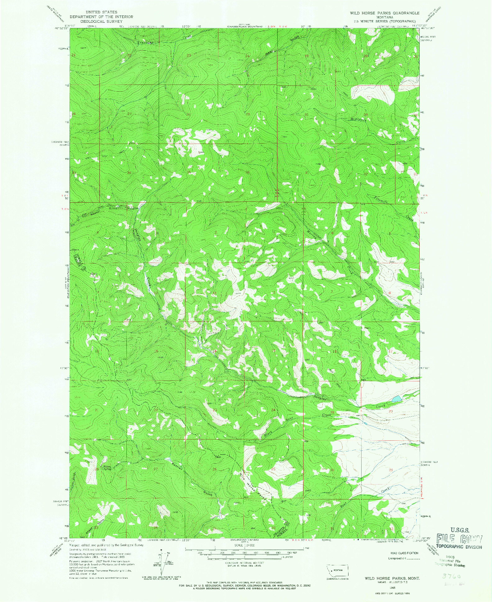 USGS 1:24000-SCALE QUADRANGLE FOR WILD HORSE PARKS, MT 1965