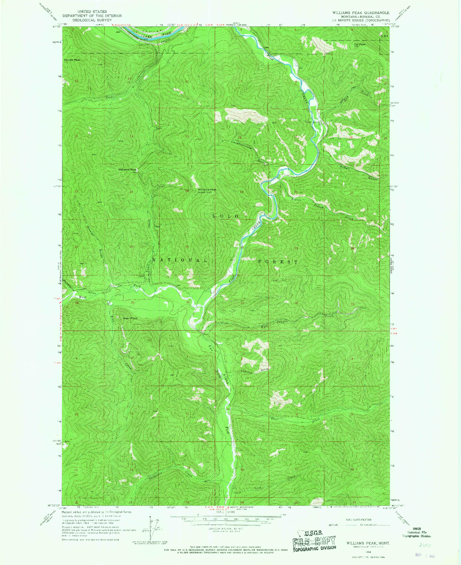 USGS 1:24000-SCALE QUADRANGLE FOR WILLIAMS PEAK, MT 1964