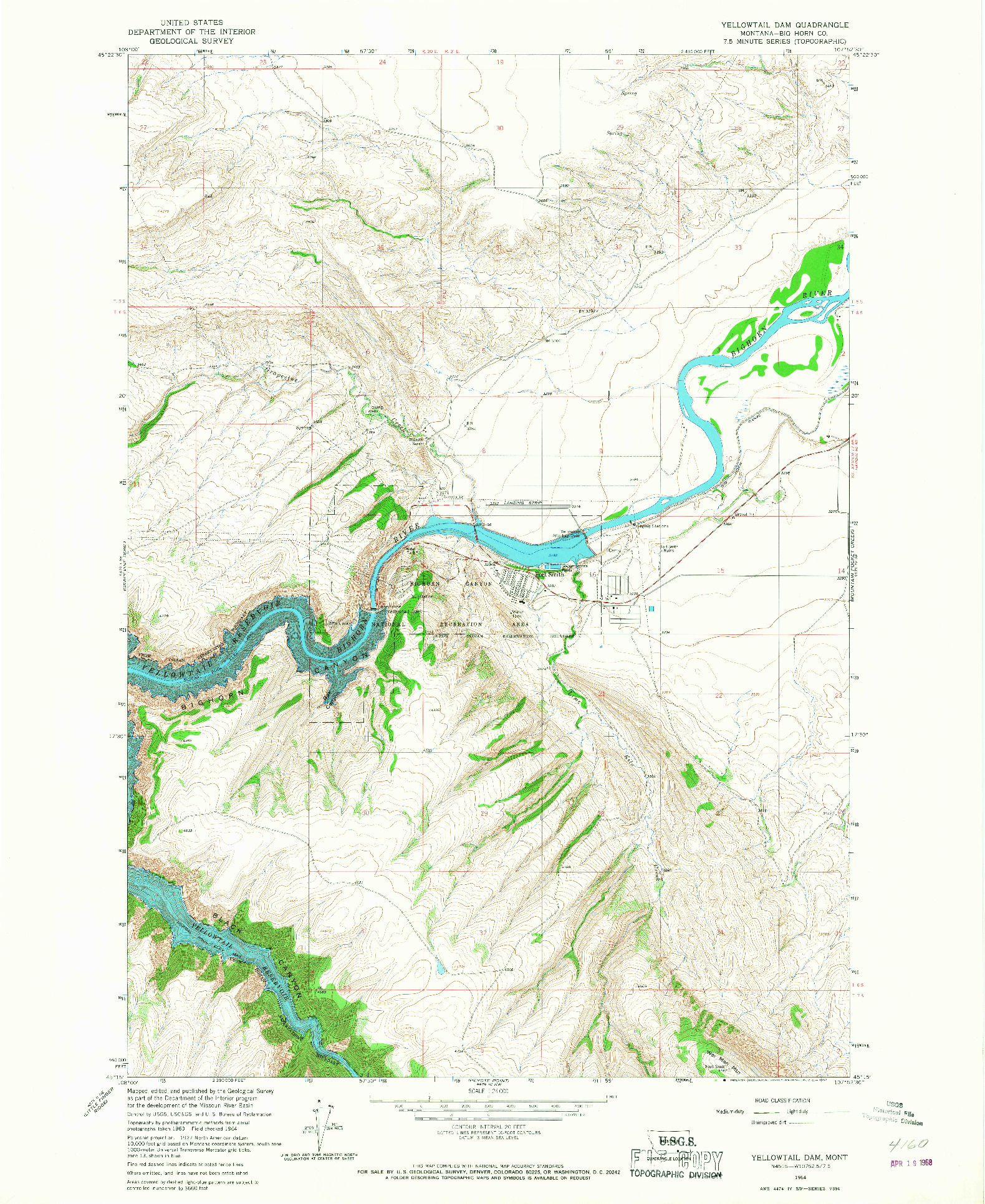 USGS 1:24000-SCALE QUADRANGLE FOR YELLOWTAIL DAM, MT 1964