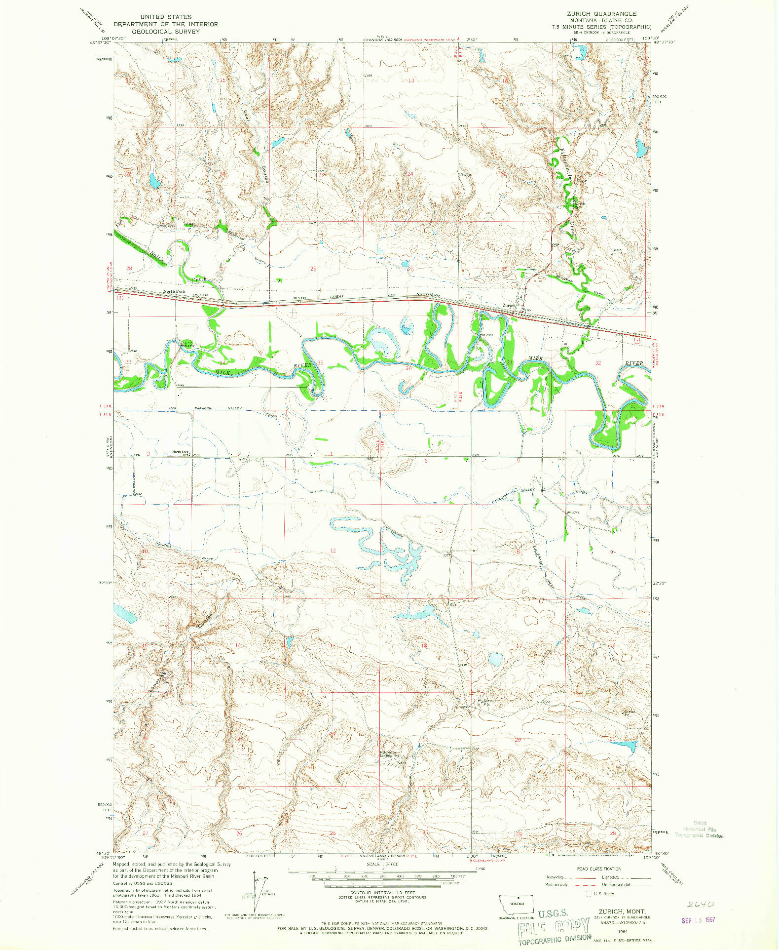 USGS 1:24000-SCALE QUADRANGLE FOR ZURICH, MT 1964