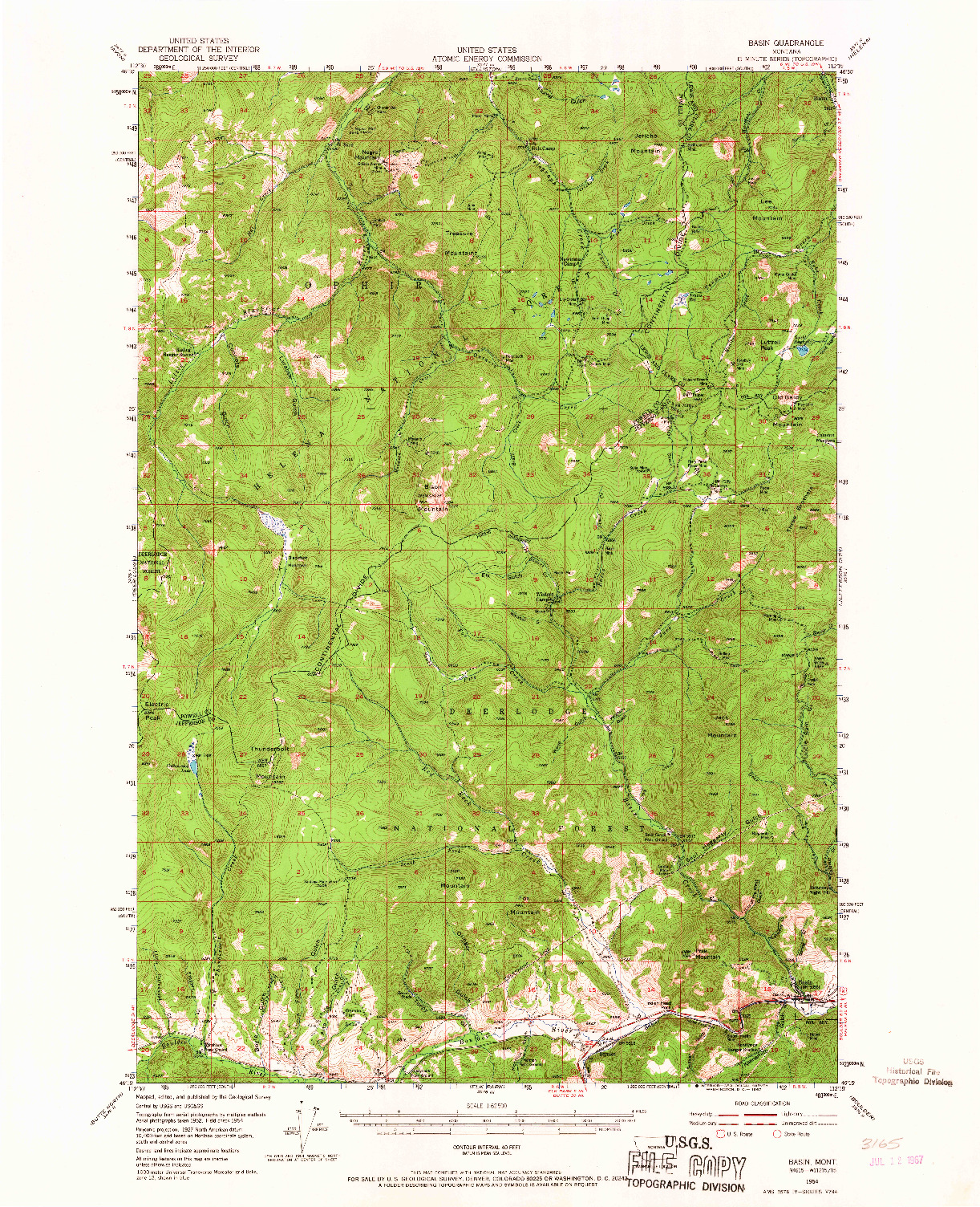 USGS 1:62500-SCALE QUADRANGLE FOR BASIN, MT 1954