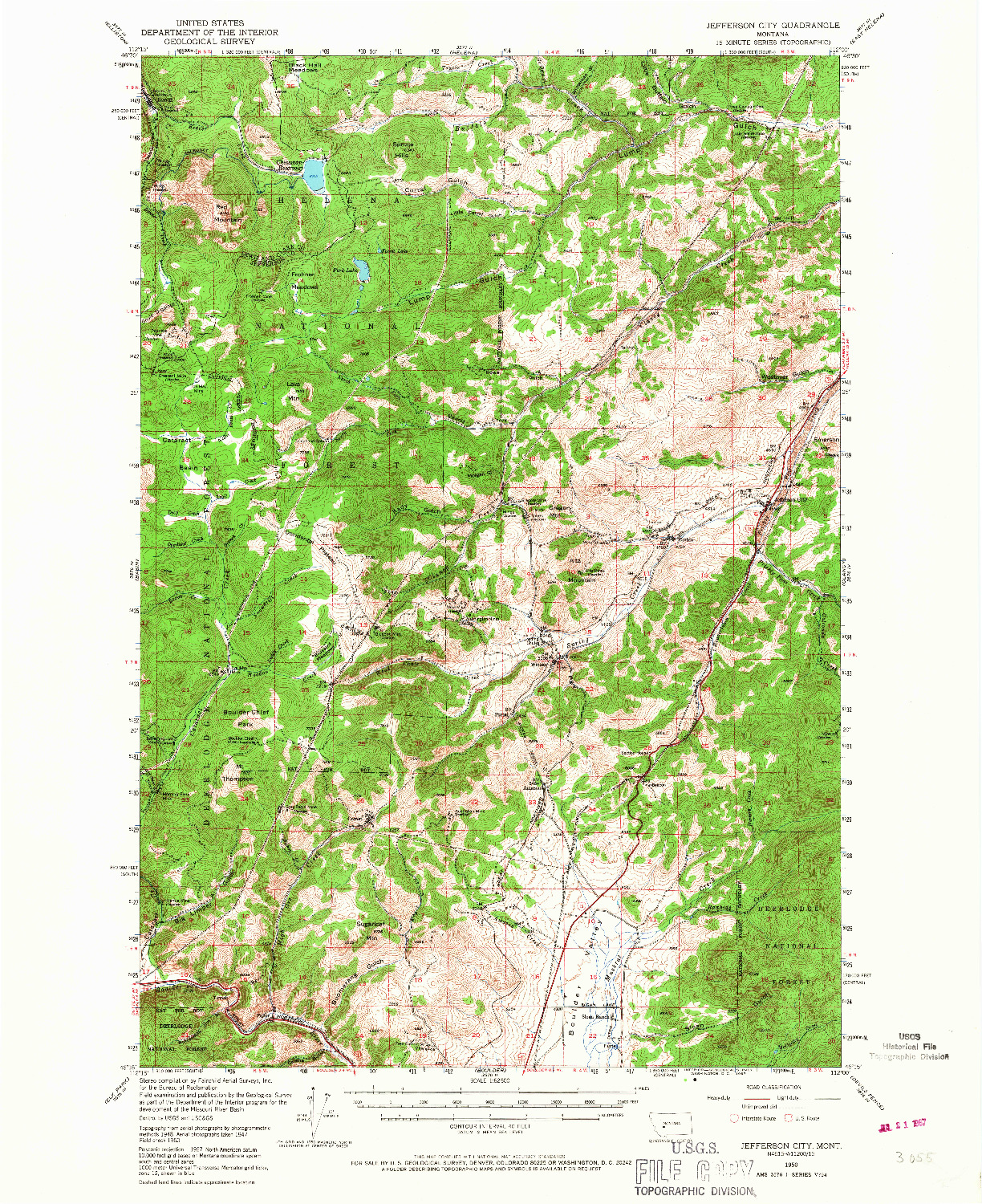 USGS 1:62500-SCALE QUADRANGLE FOR JEFFERSON CITY, MT 1950