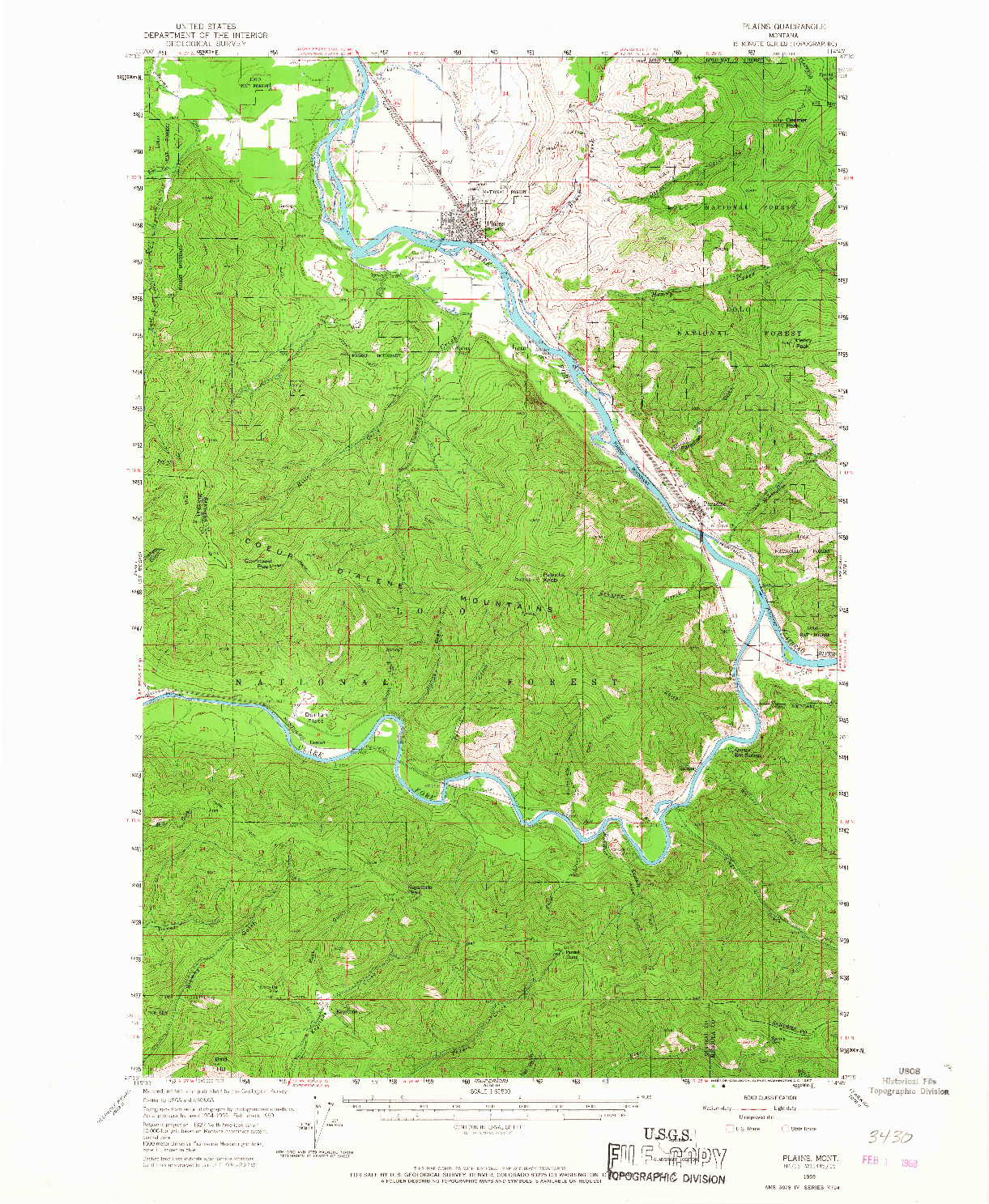 USGS 1:62500-SCALE QUADRANGLE FOR PLAINS, MT 1959