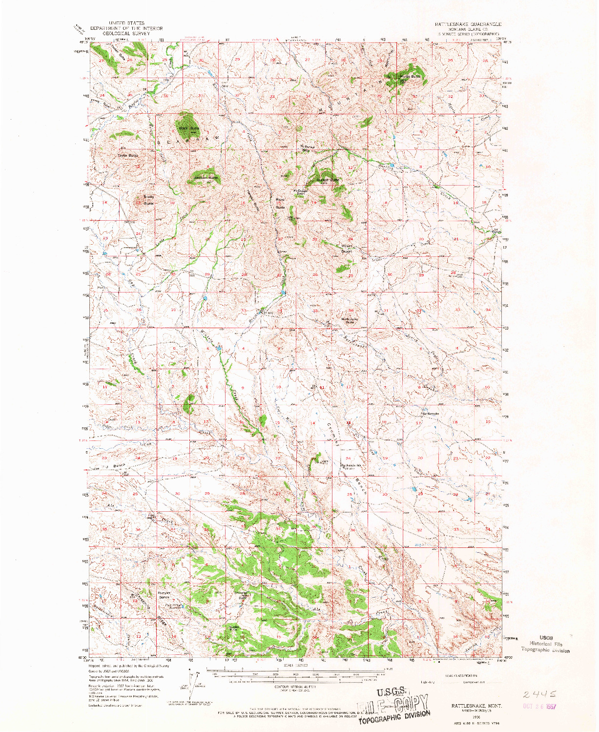 USGS 1:62500-SCALE QUADRANGLE FOR RATTLESNAKE, MT 1956