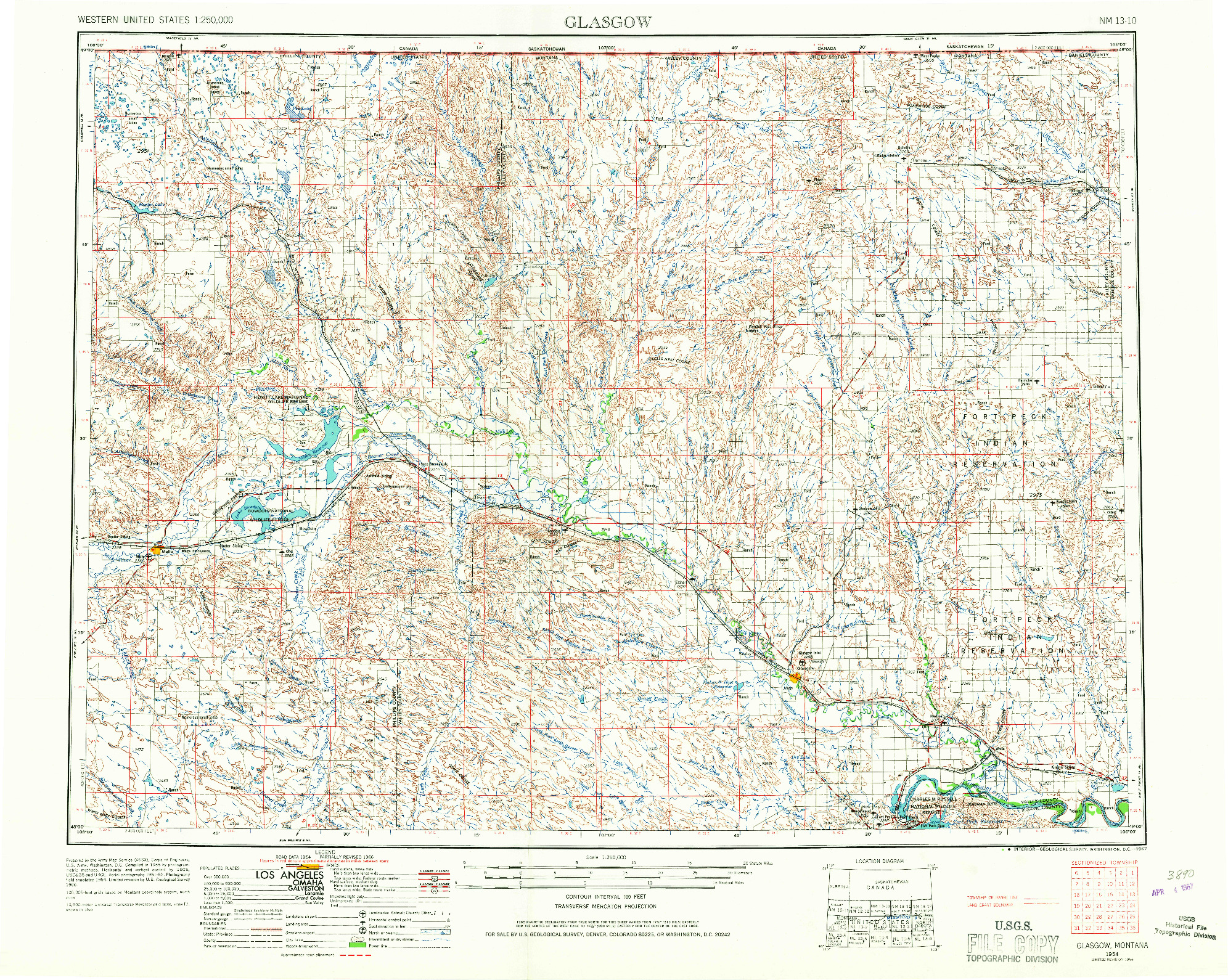 USGS 1:250000-SCALE QUADRANGLE FOR GLASGOW, MT 1954