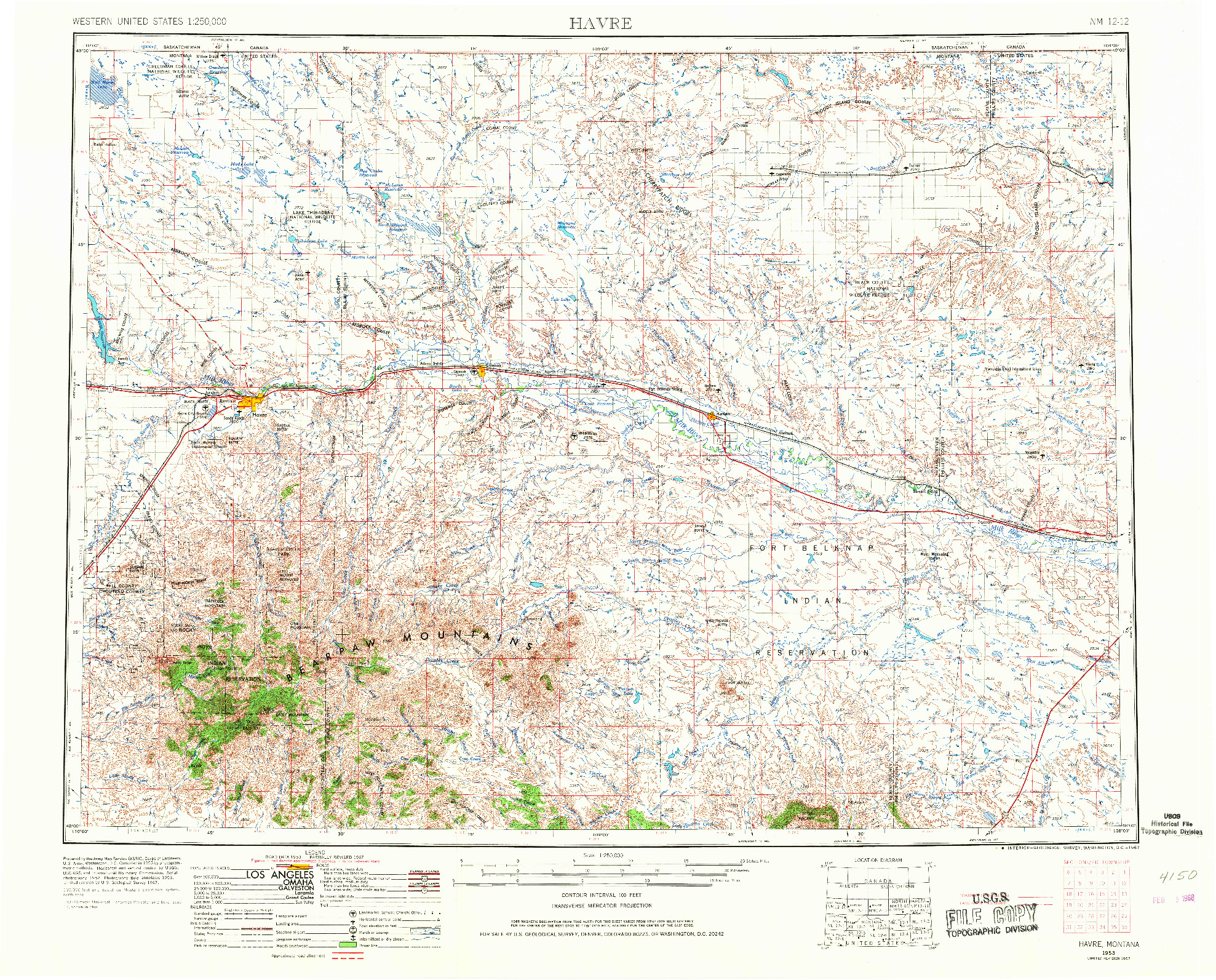 USGS 1:250000-SCALE QUADRANGLE FOR HAVRE, MT 1953