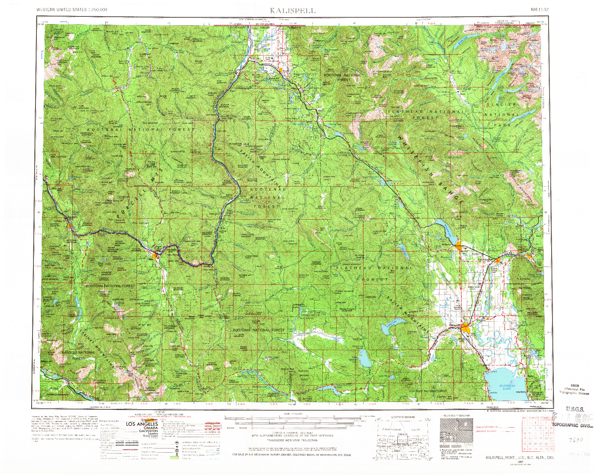 USGS 1:250000-SCALE QUADRANGLE FOR KALISPELL, MT 1957