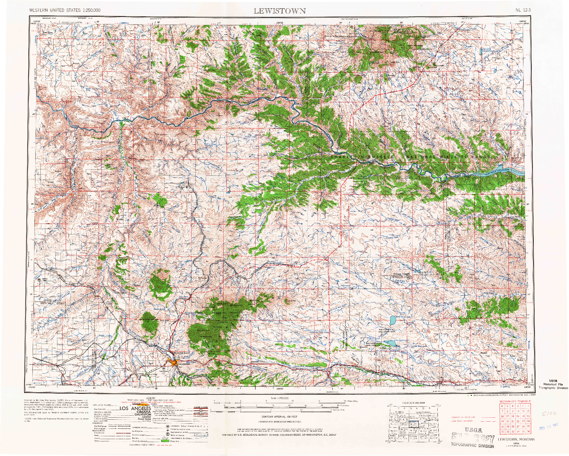 USGS 1:250000-SCALE QUADRANGLE FOR LEWISTOWN, MT 1954