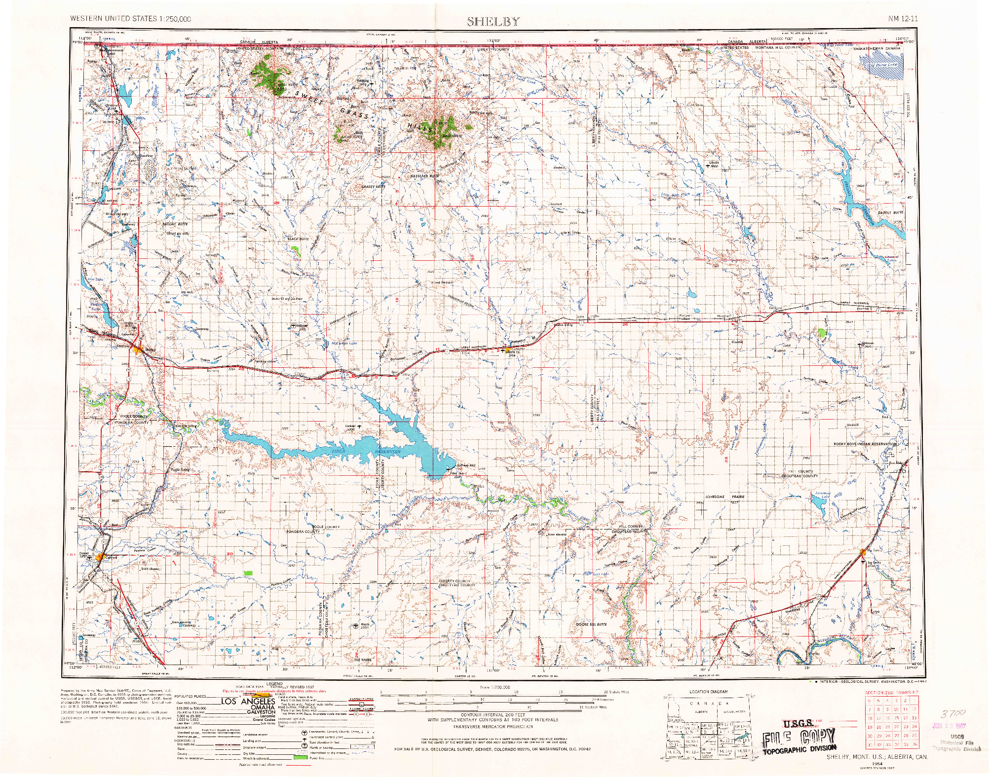 USGS 1:250000-SCALE QUADRANGLE FOR SHELBY, MT 1954