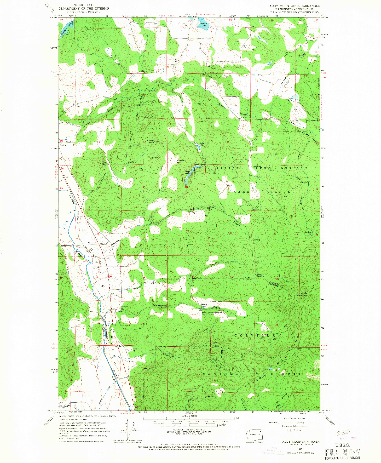 USGS 1:24000-SCALE QUADRANGLE FOR ADDY MOUNTAIN, WA 1965