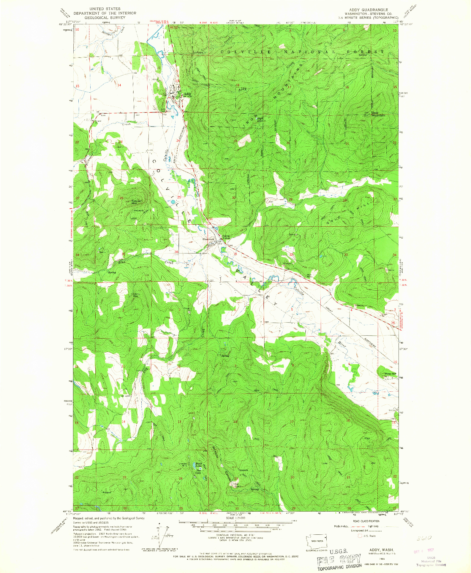 USGS 1:24000-SCALE QUADRANGLE FOR ADDY, WA 1965