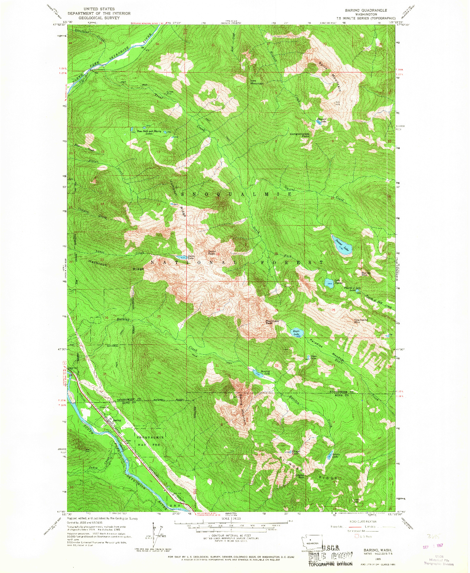 USGS 1:24000-SCALE QUADRANGLE FOR BARING, WA 1965