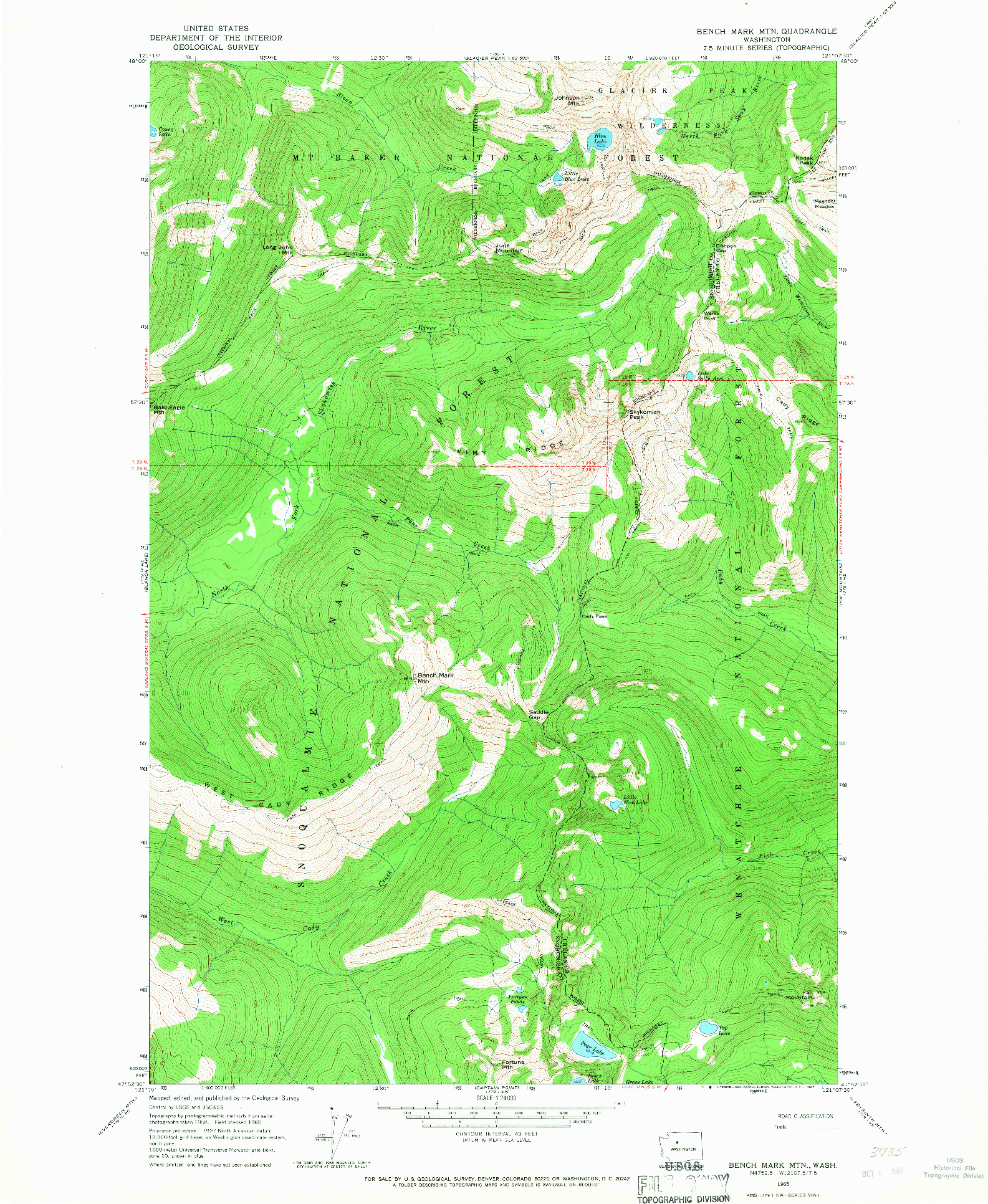 USGS 1:24000-SCALE QUADRANGLE FOR BENCH MARK MTN, WA 1965