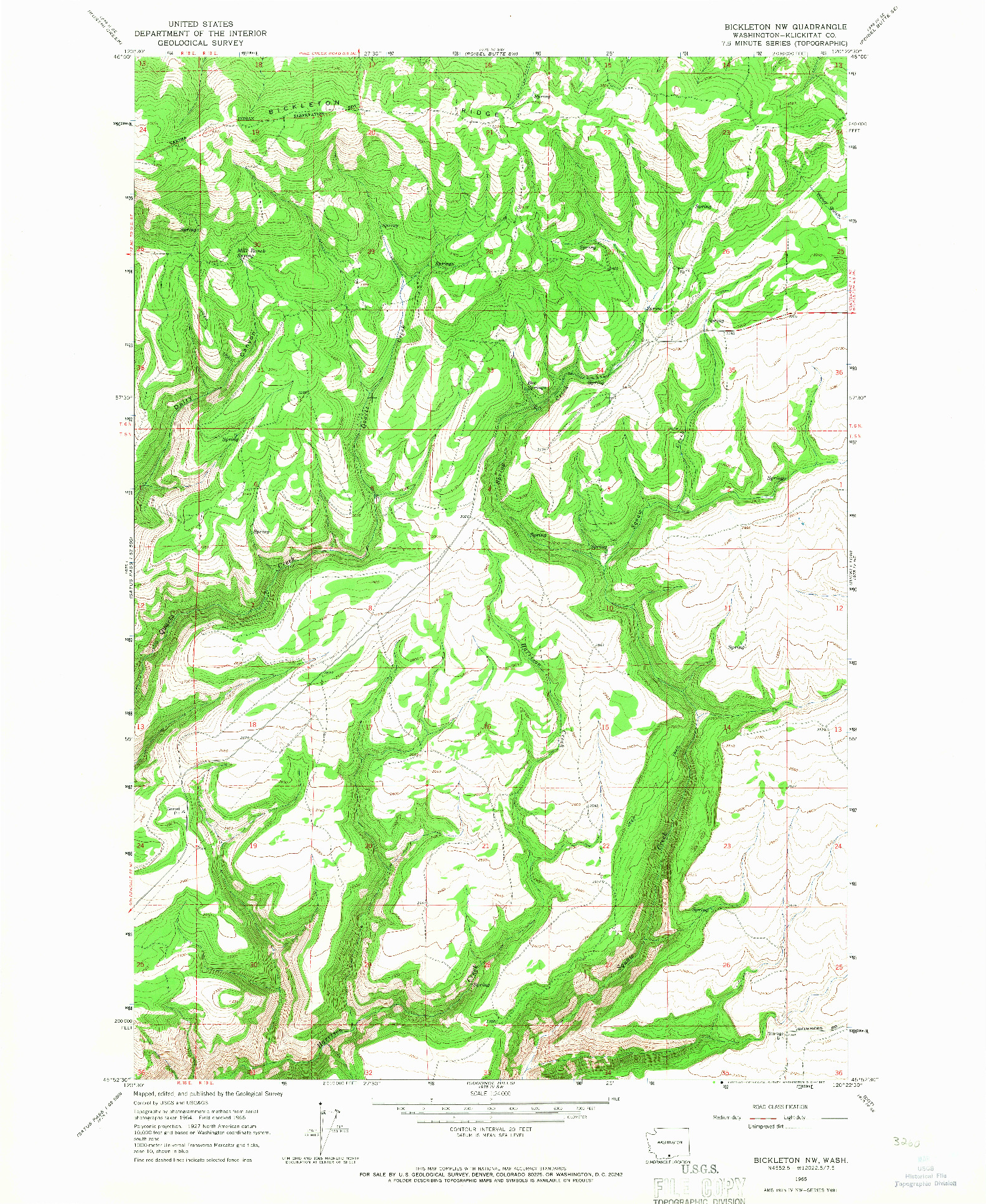 USGS 1:24000-SCALE QUADRANGLE FOR BICKLETON NW, WA 1965