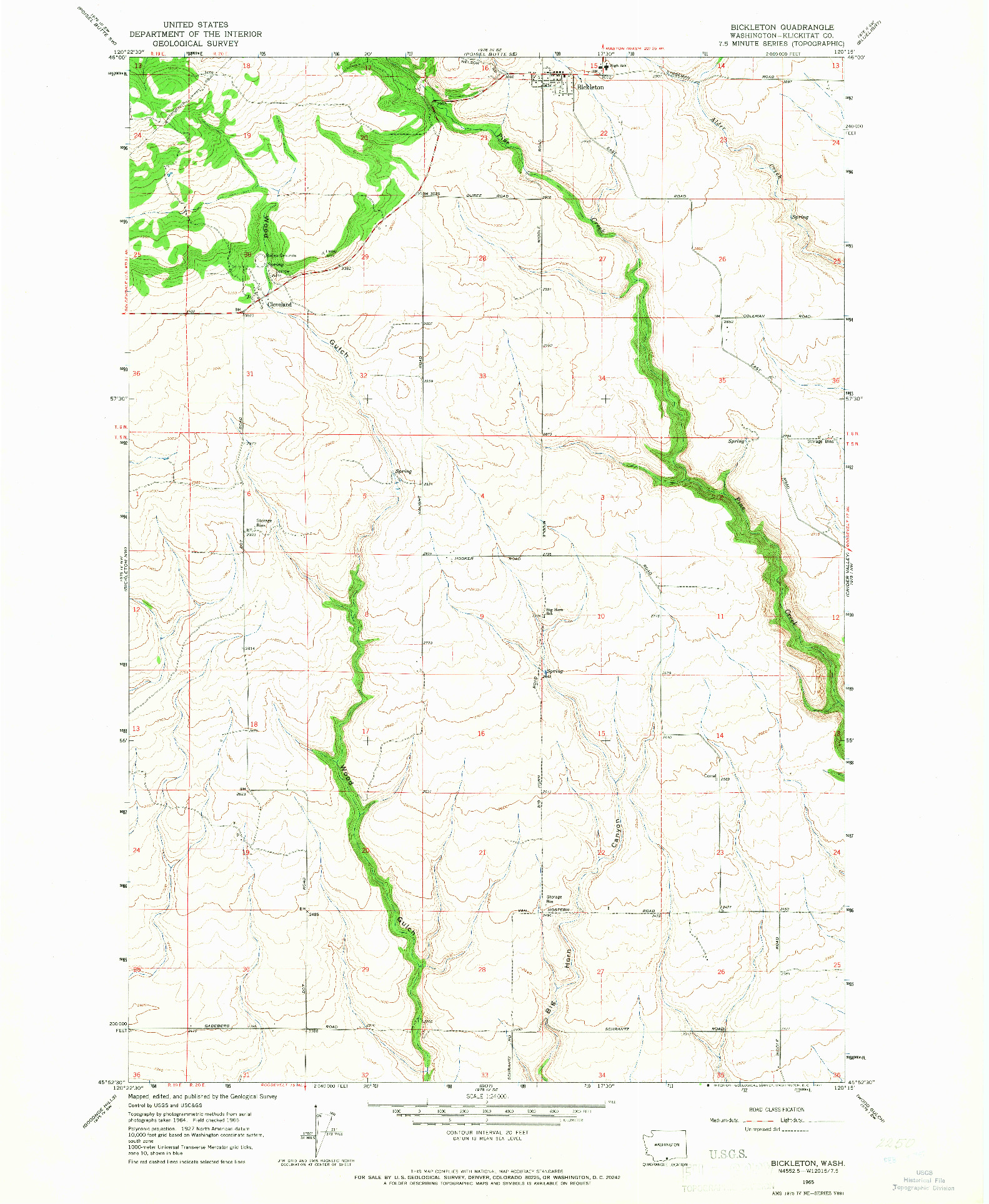 USGS 1:24000-SCALE QUADRANGLE FOR BICKLETON, WA 1965