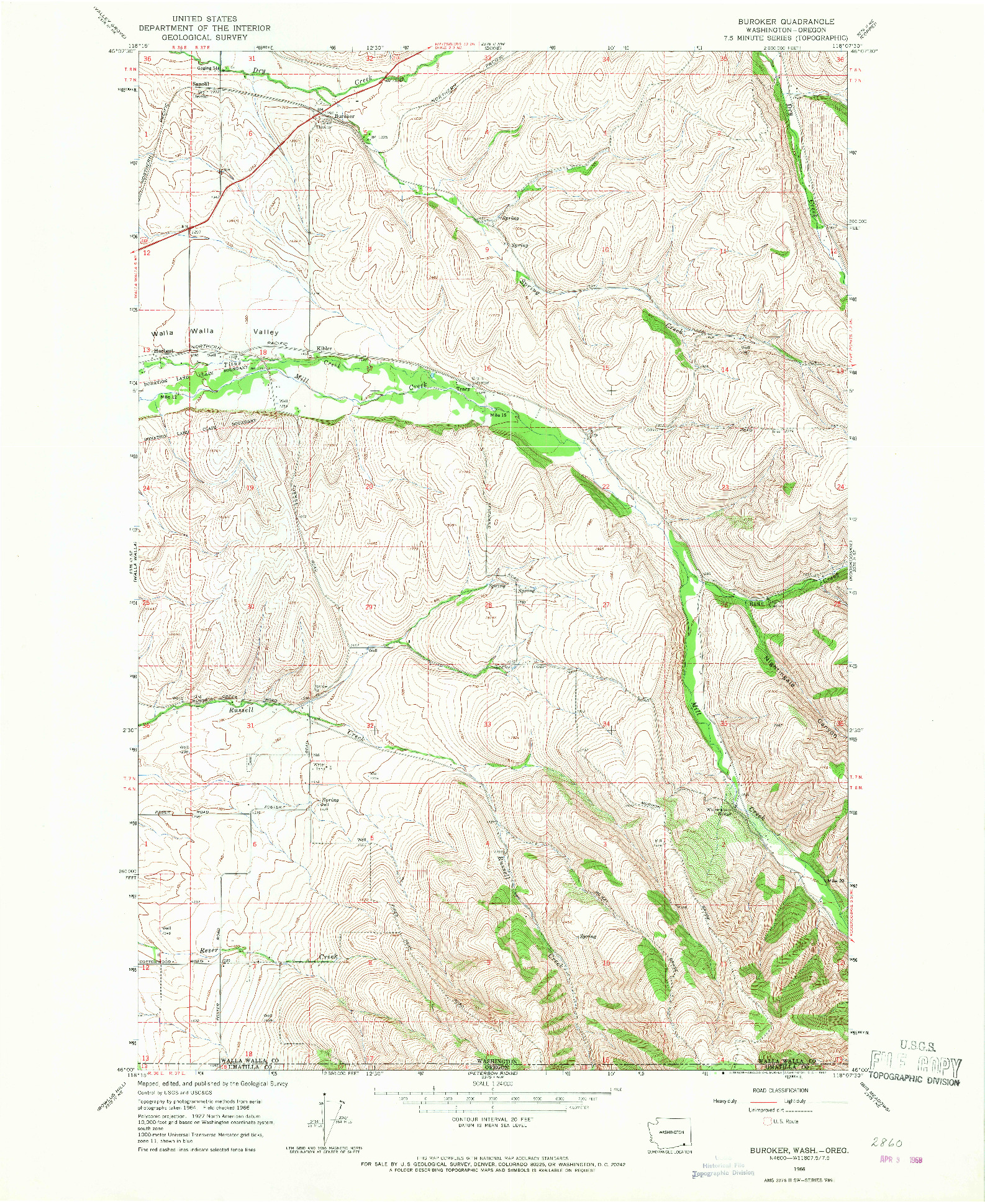 USGS 1:24000-SCALE QUADRANGLE FOR BUROKER, WA 1966