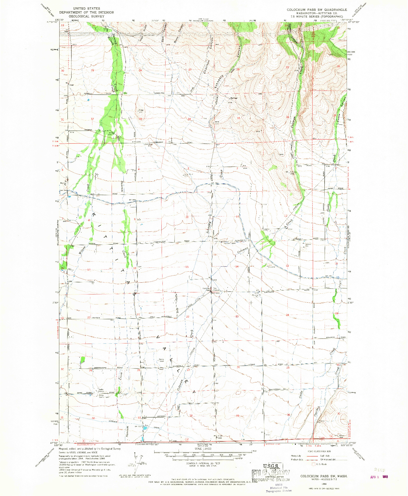 USGS 1:24000-SCALE QUADRANGLE FOR COLOCKUM PASS SW, WA 1966