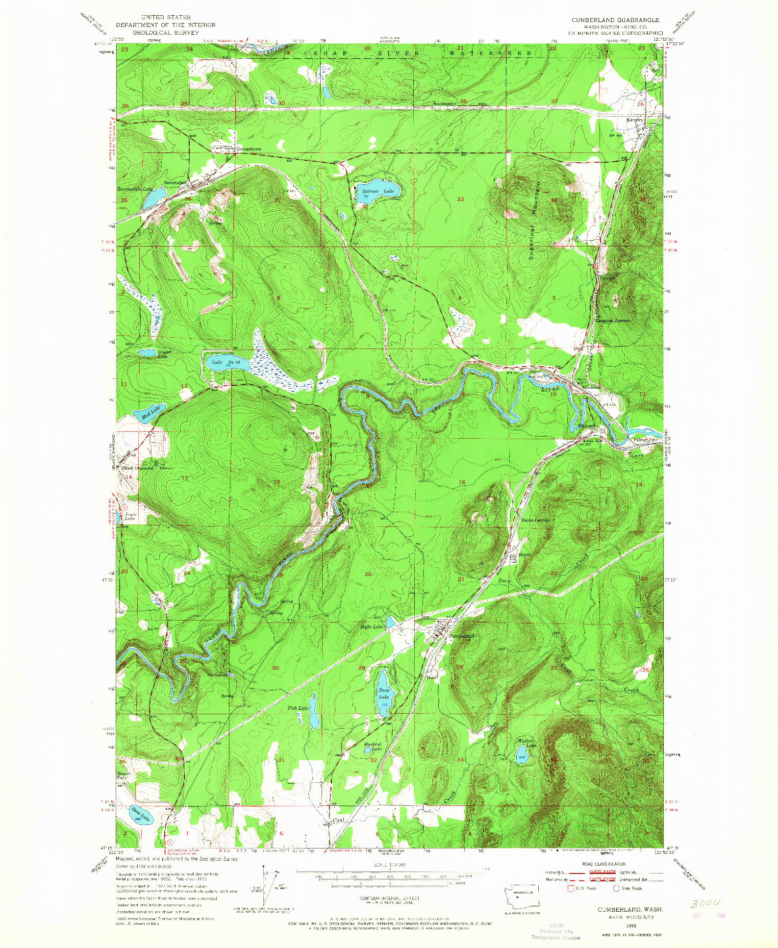 USGS 1:24000-SCALE QUADRANGLE FOR CUMBERLAND, WA 1953