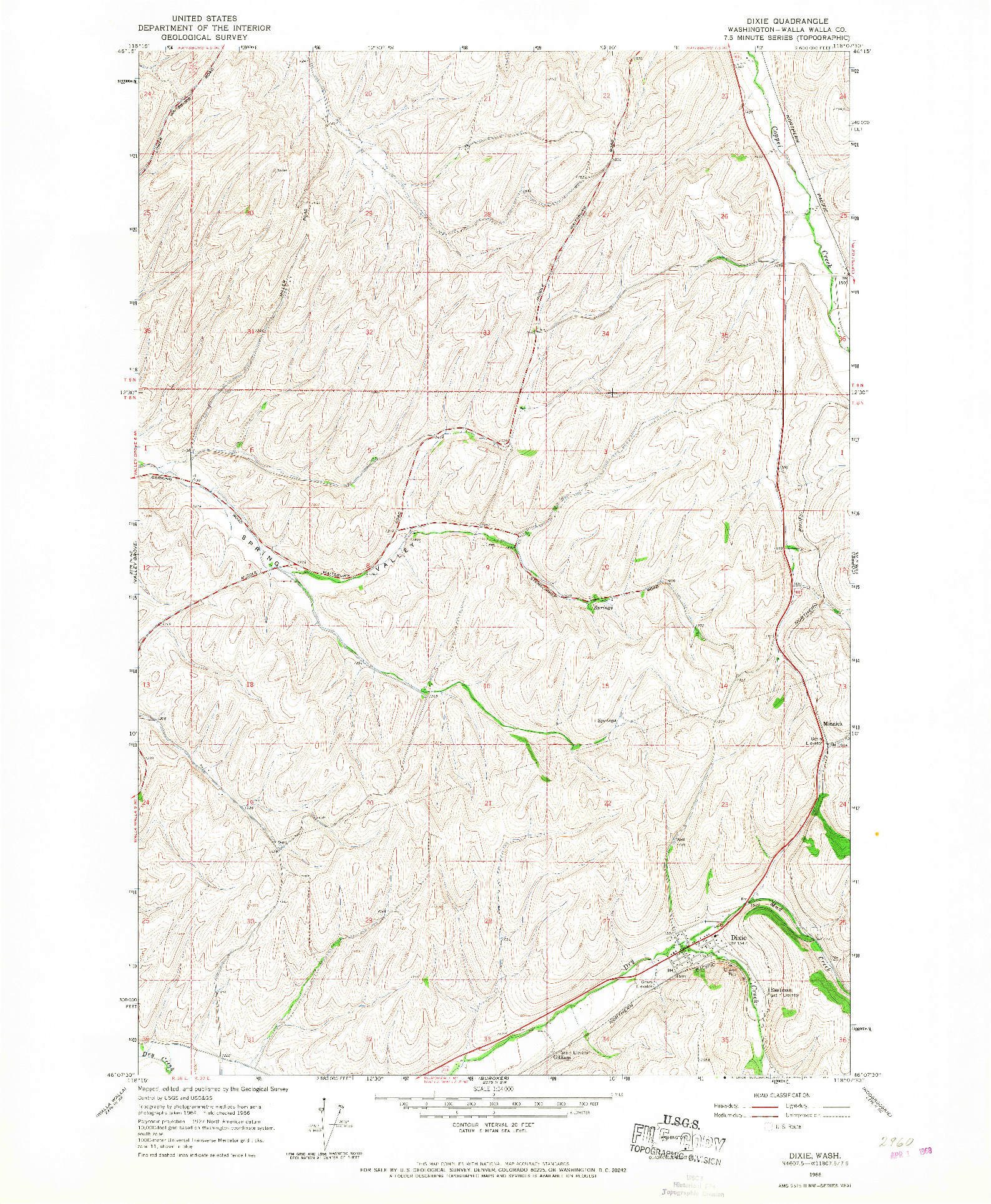 USGS 1:24000-SCALE QUADRANGLE FOR DIXIE, WA 1966