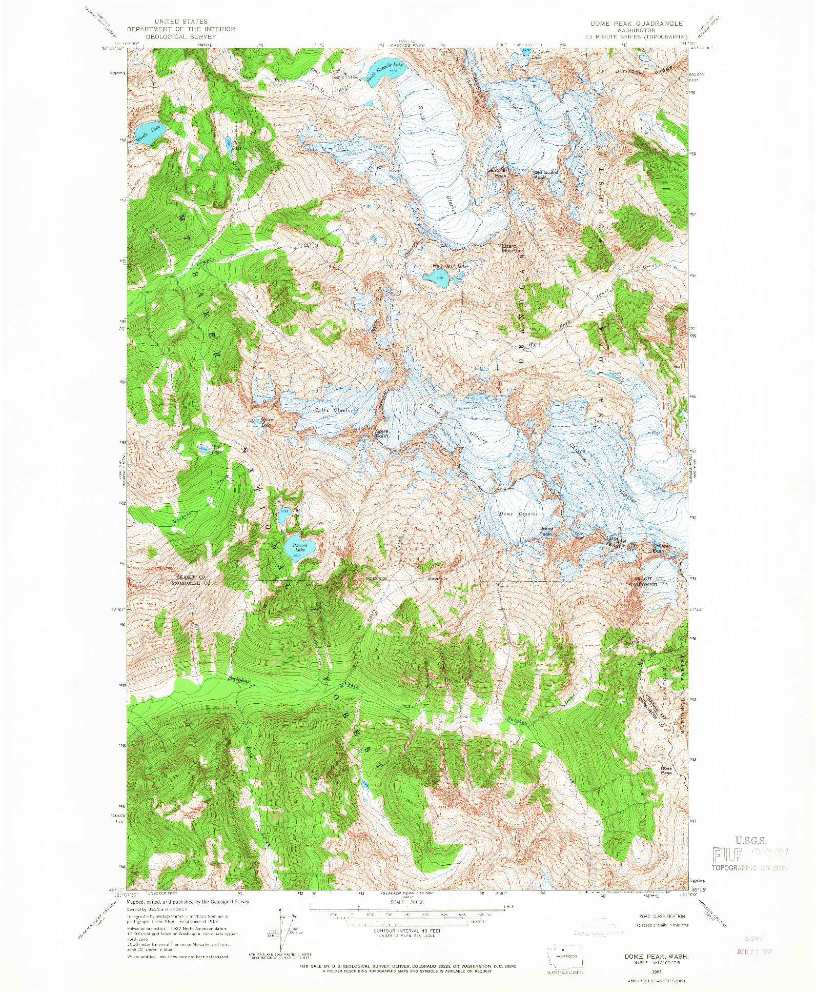 USGS 1:24000-SCALE QUADRANGLE FOR DOME PEAK, WA 1963