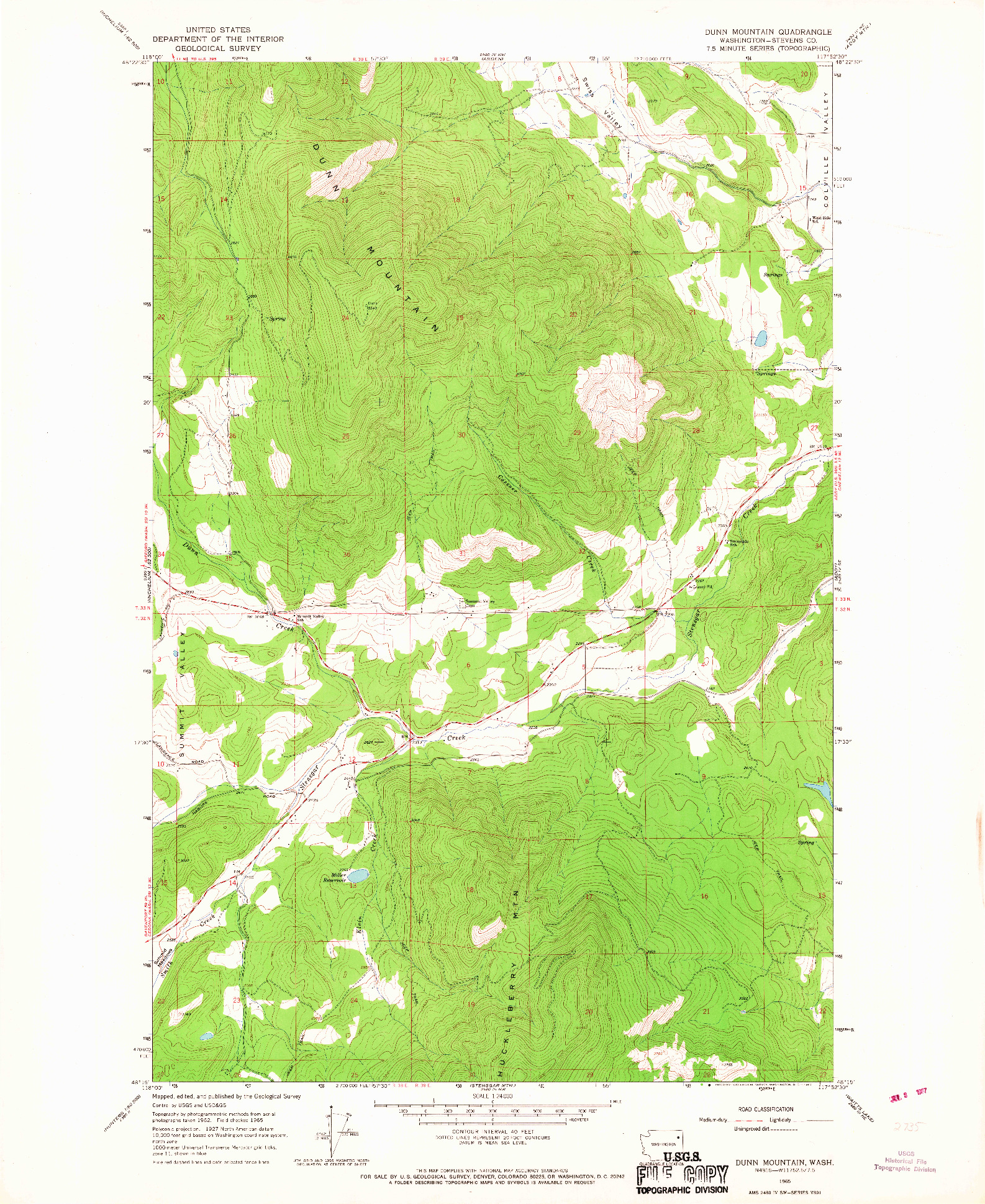 USGS 1:24000-SCALE QUADRANGLE FOR DUNN MOUNTAIN, WA 1965