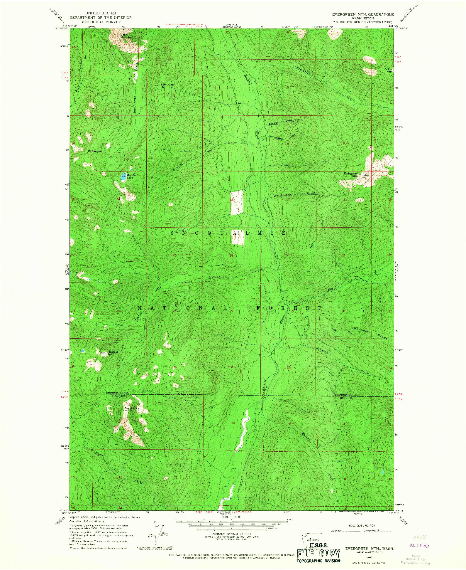 USGS 1:24000-SCALE QUADRANGLE FOR EVERGREEN MTN, WA 1965