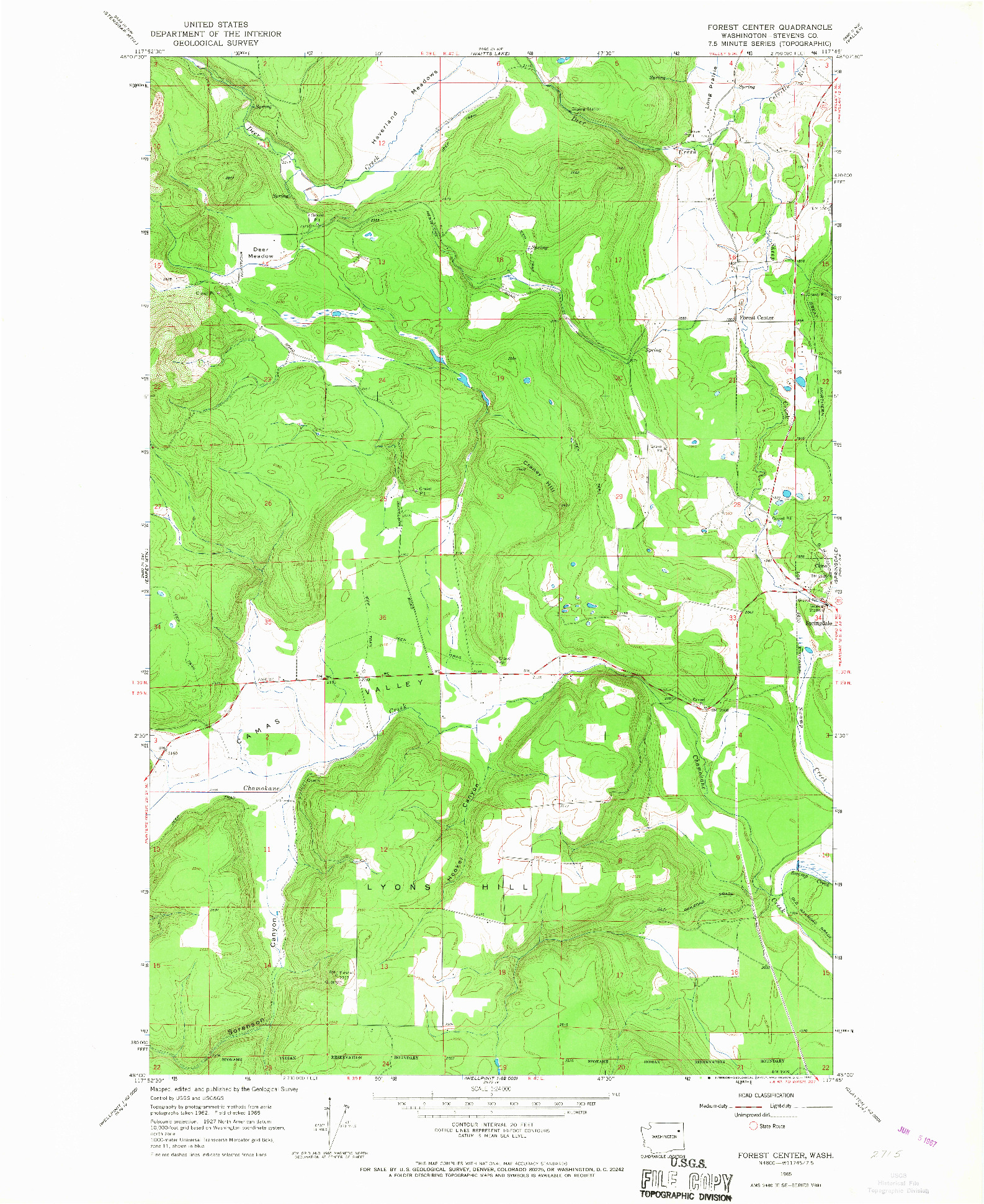 USGS 1:24000-SCALE QUADRANGLE FOR FOREST CENTER, WA 1965