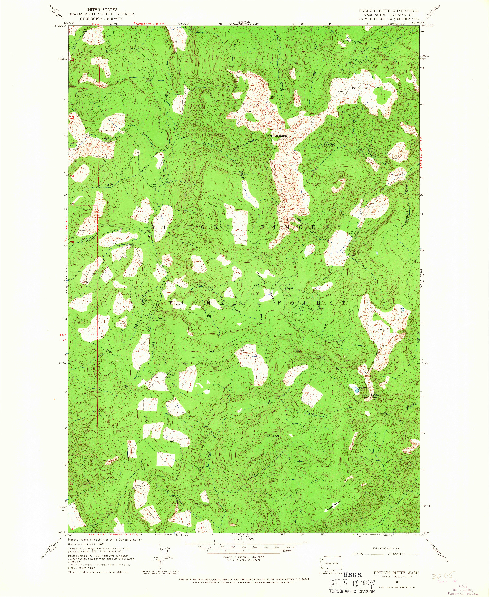 USGS 1:24000-SCALE QUADRANGLE FOR FRENCH BUTTE, WA 1965