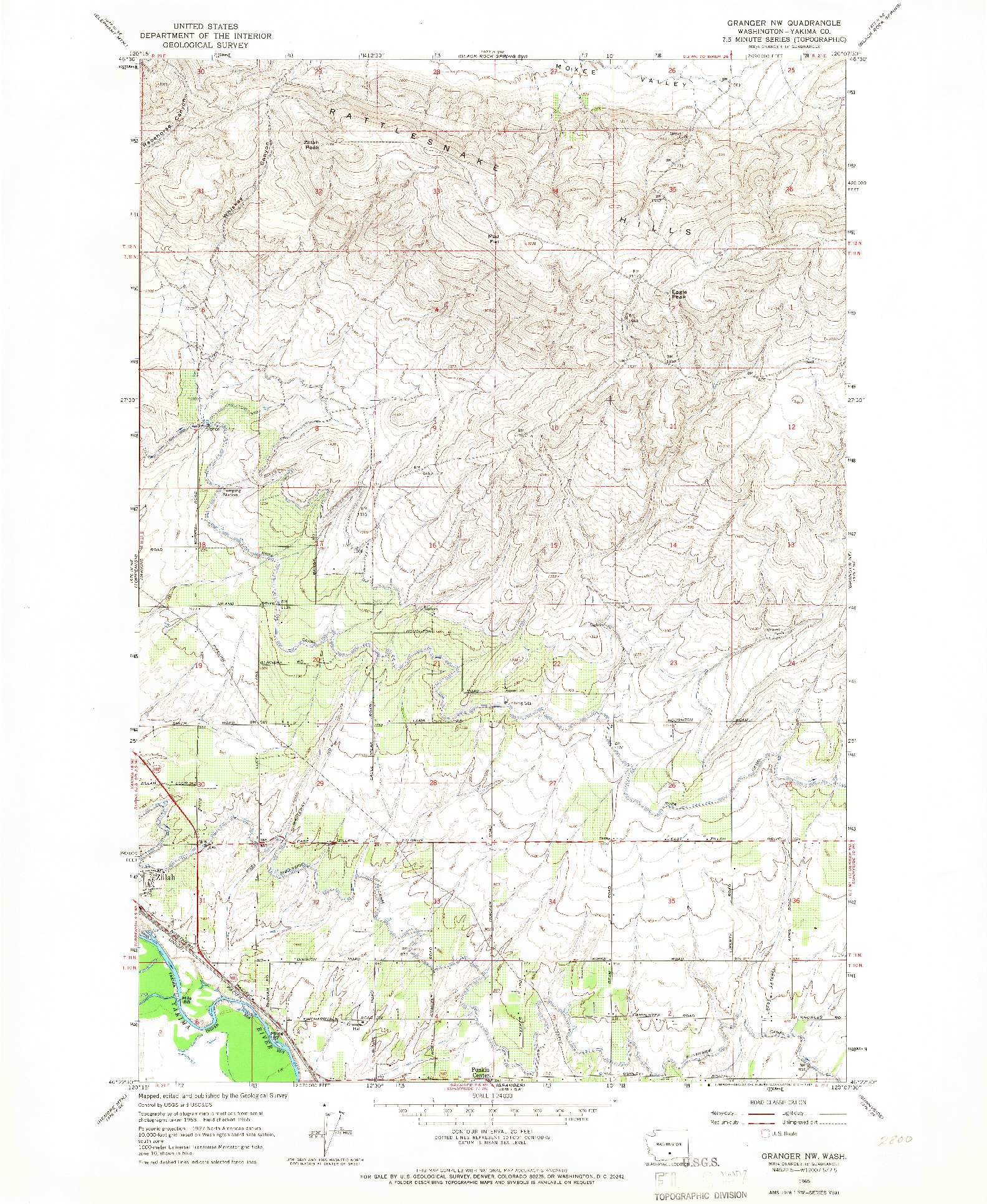 USGS 1:24000-SCALE QUADRANGLE FOR GRANGER NW, WA 1965