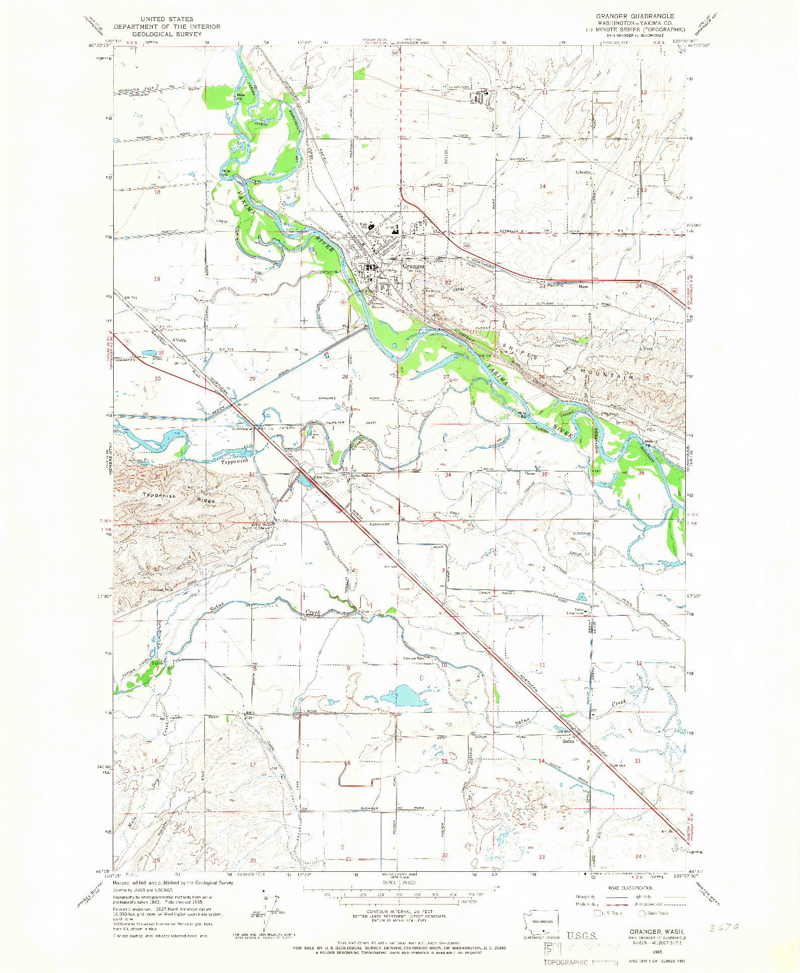 USGS 1:24000-SCALE QUADRANGLE FOR GRANGER, WA 1965