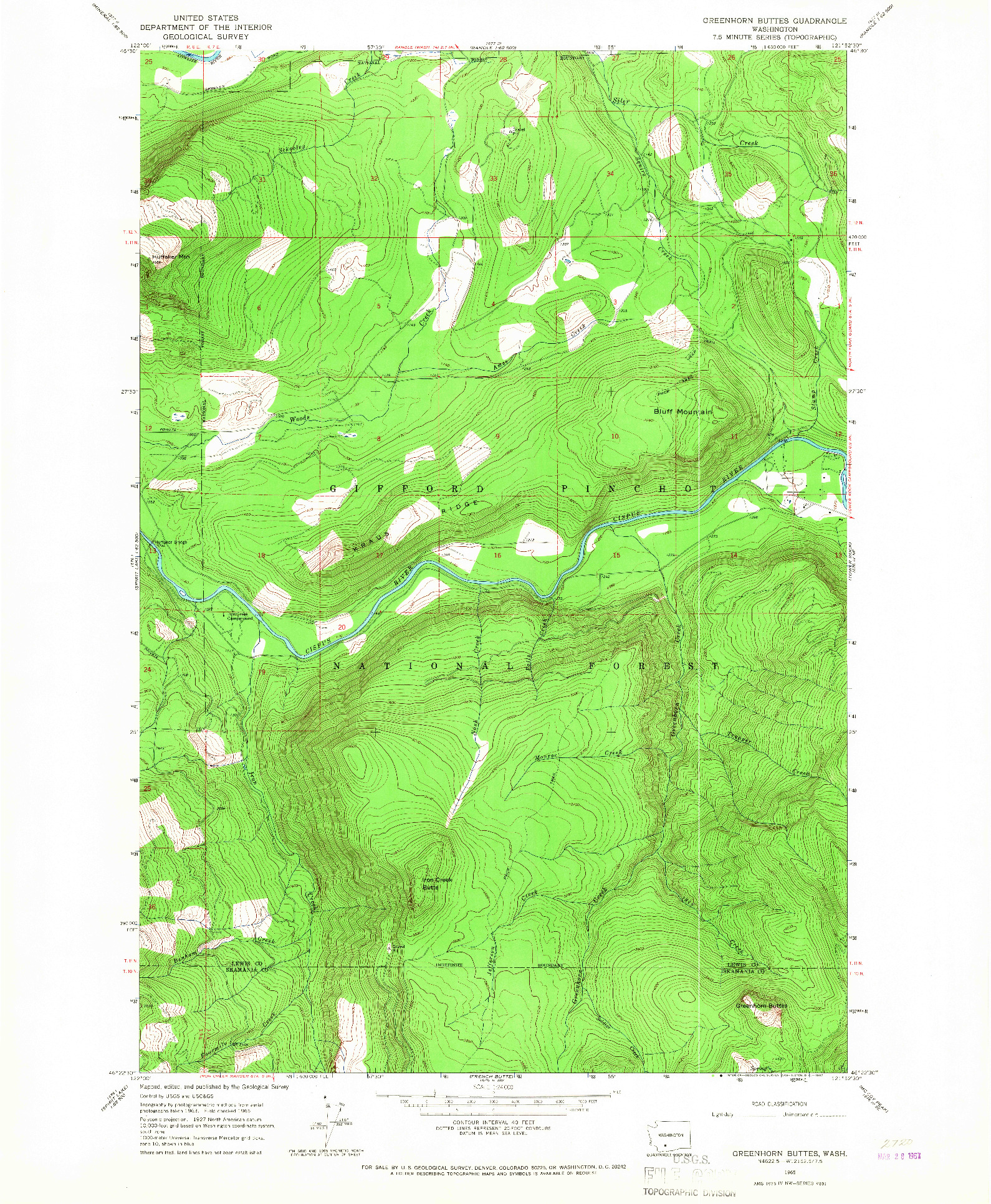 USGS 1:24000-SCALE QUADRANGLE FOR GREENHORN BUTTES, WA 1965