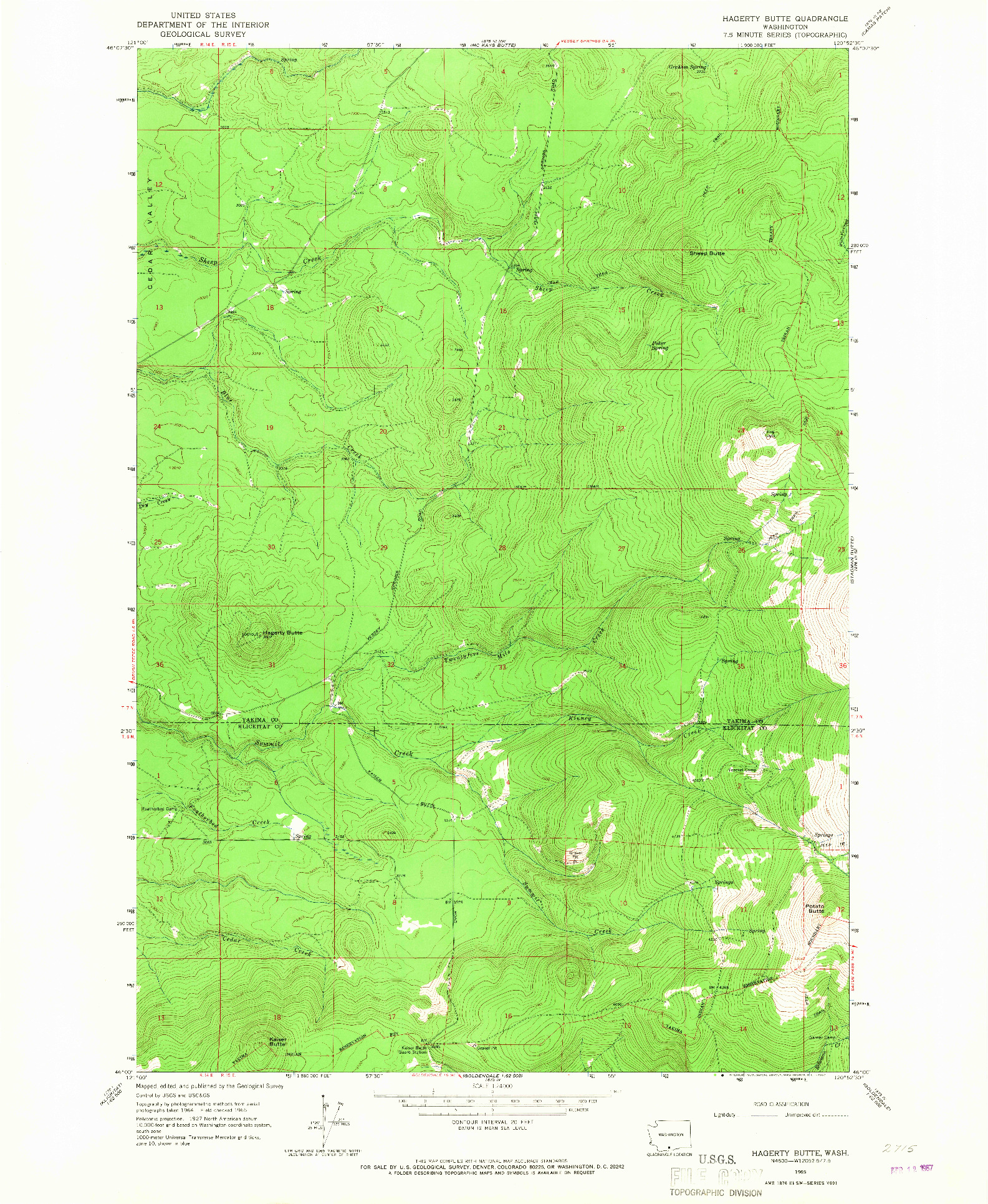 USGS 1:24000-SCALE QUADRANGLE FOR HAGERTY BUTTE, WA 1965
